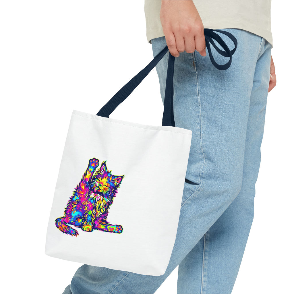 Colorful Cat Tote Bag — 'Shimmer. Sparkle. Shine.' All-Over Print