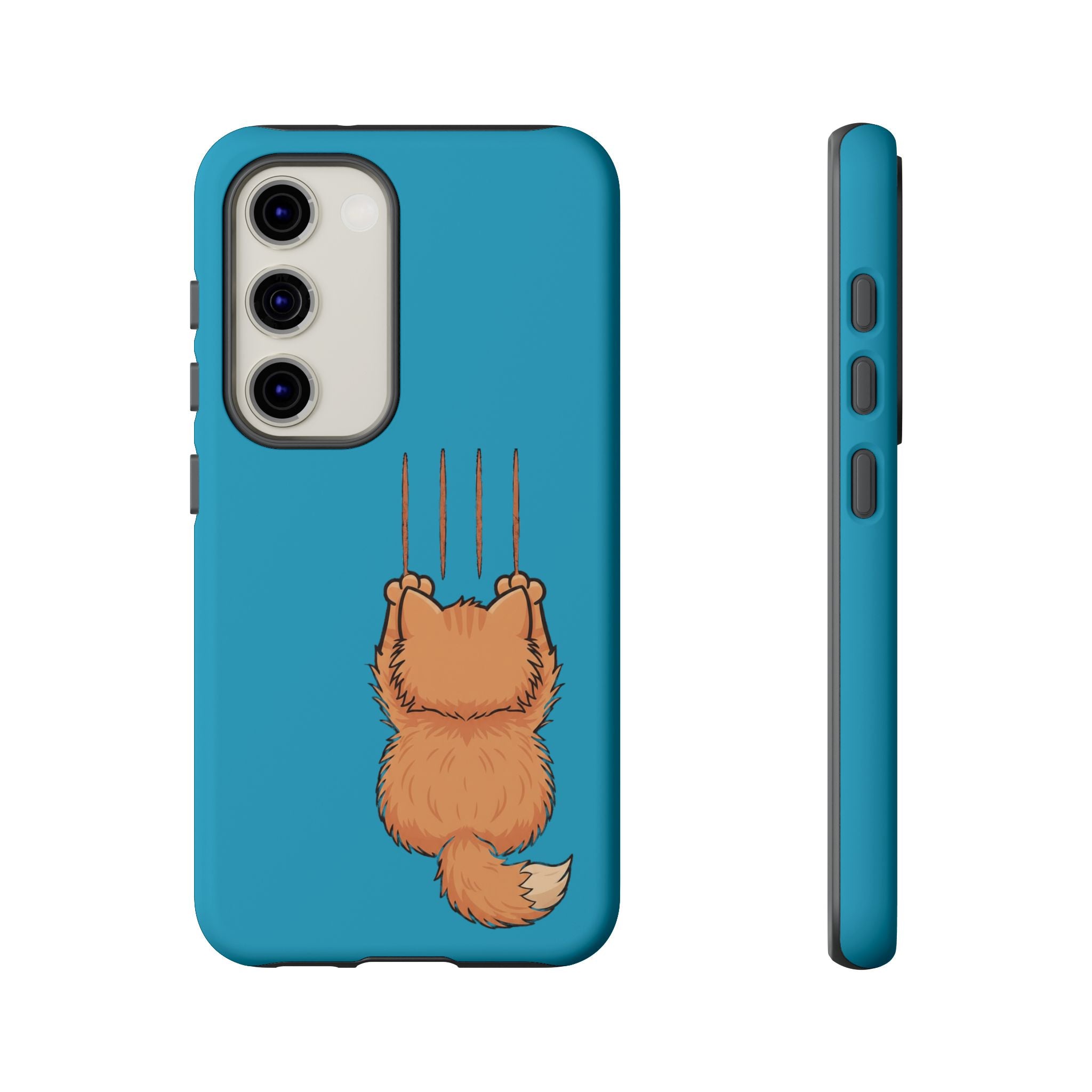 Cat Claw Blue Phone Case — Cute Hanging Orange Kitten Protective Cover