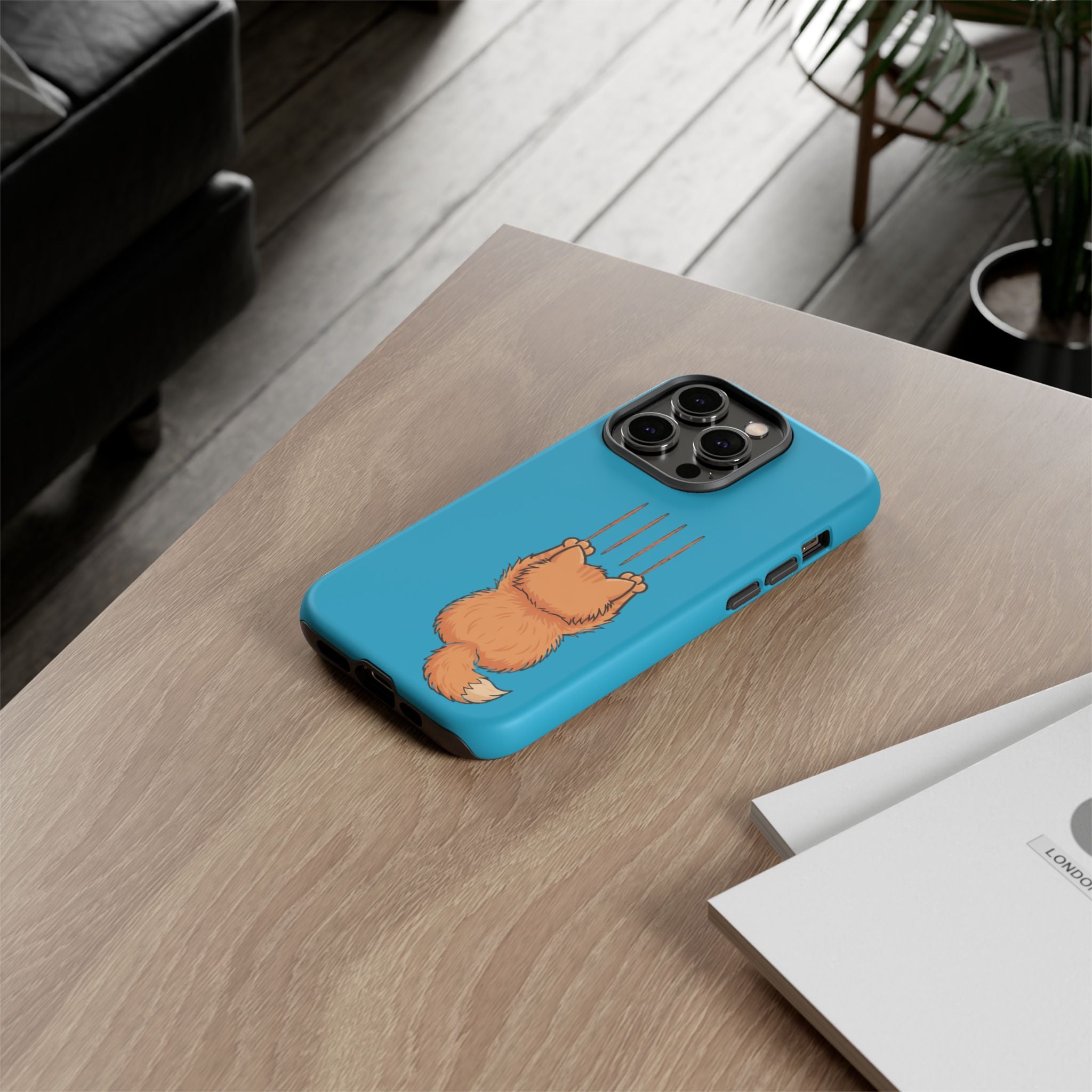Cat Claw Blue Phone Case — Cute Hanging Orange Kitten Protective Cover