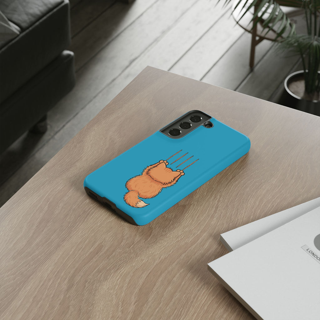 Cat Claw Blue Phone Case — Cute Hanging Orange Kitten Protective Cover