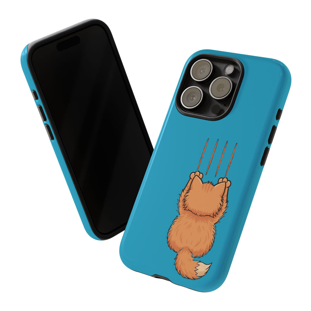 Cat Claw Blue Phone Case — Cute Hanging Orange Kitten Protective Cover