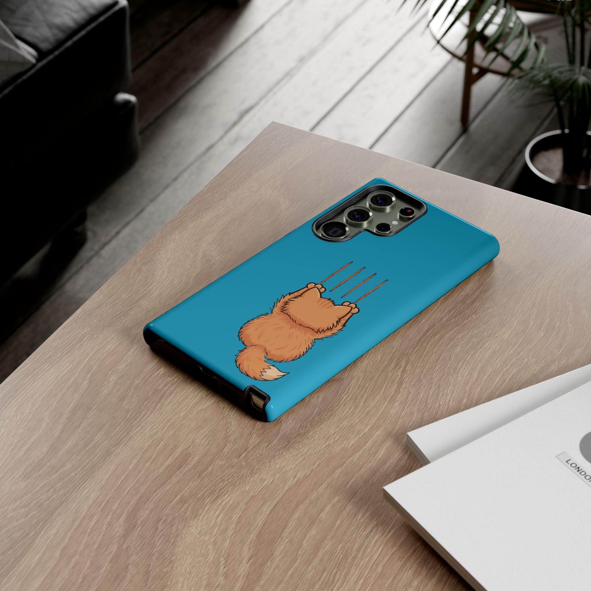 Cat Claw Blue Phone Case — Cute Hanging Orange Kitten Protective Cover