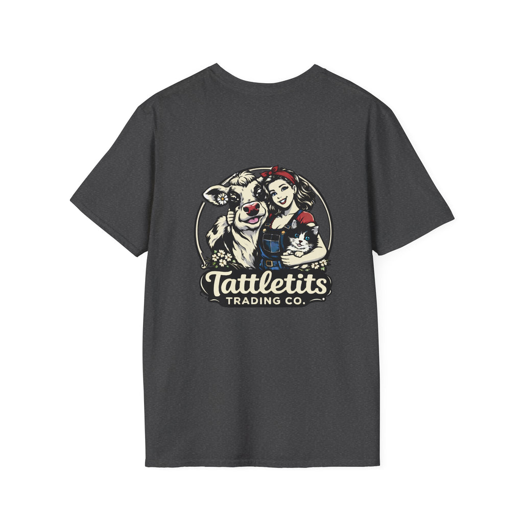 Tattletits Trading Co. logo T-Shirt | Cow & Woman Vintage Farm Illustration