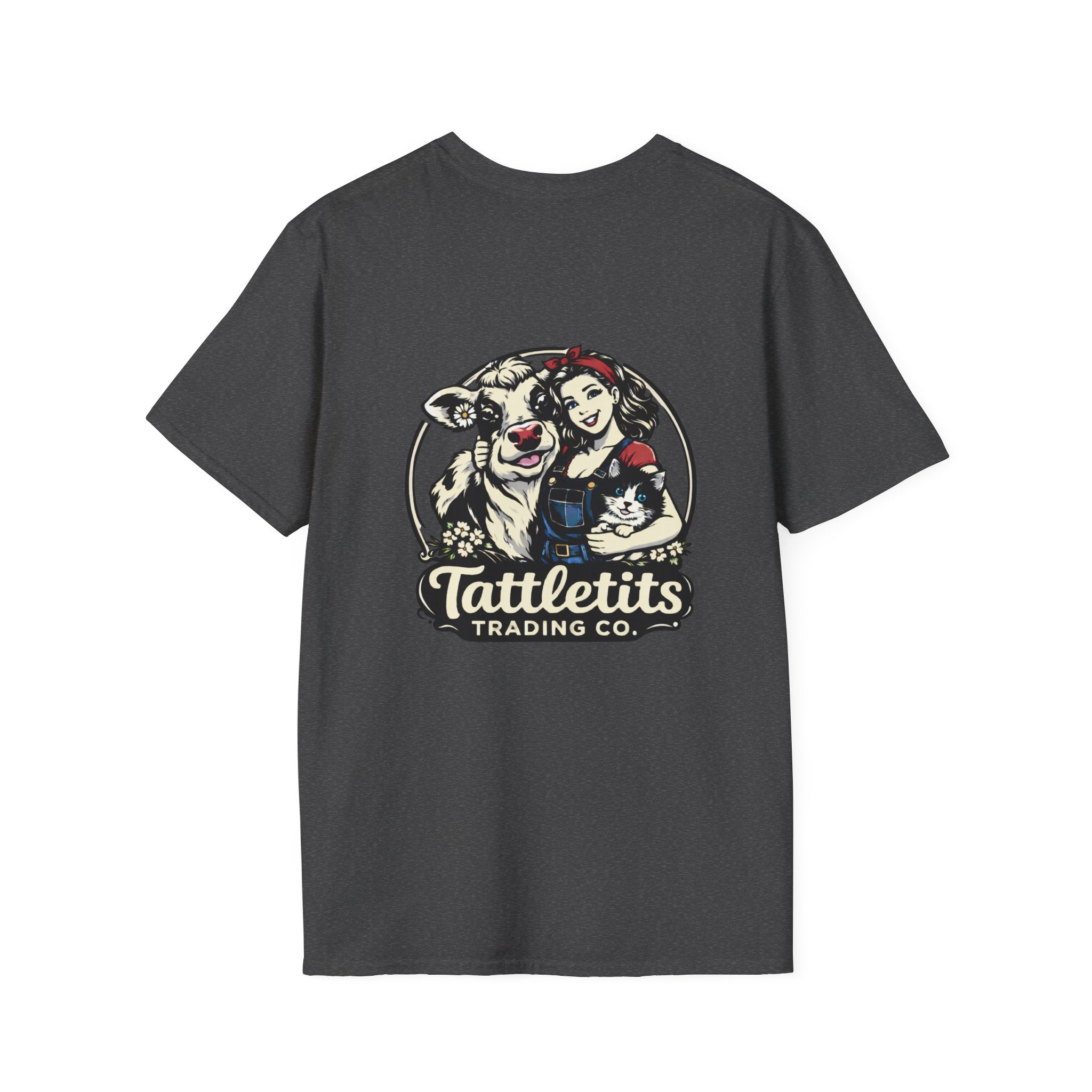 Tattletits Trading Co. logo T-Shirt | Cow & Woman Vintage Farm Illustration
