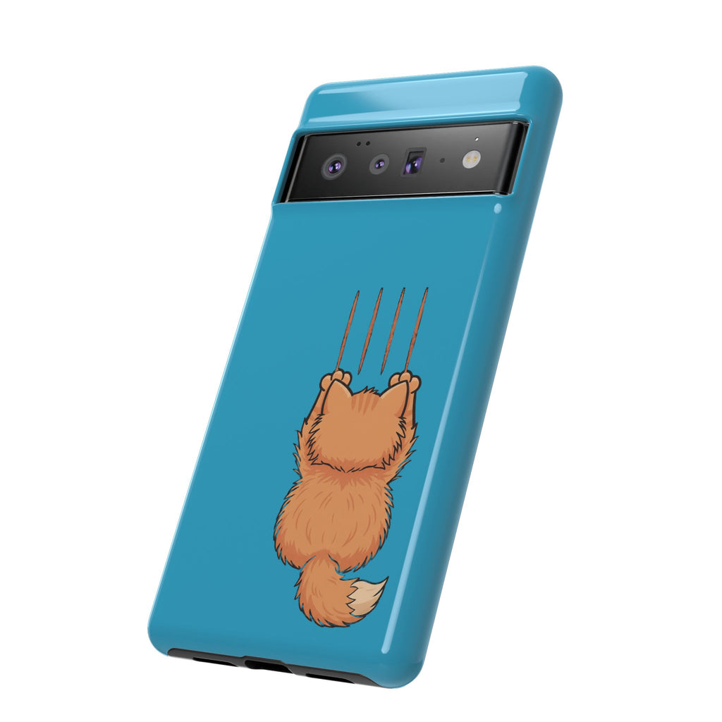 Cat Claw Blue Phone Case — Cute Hanging Orange Kitten Protective Cover