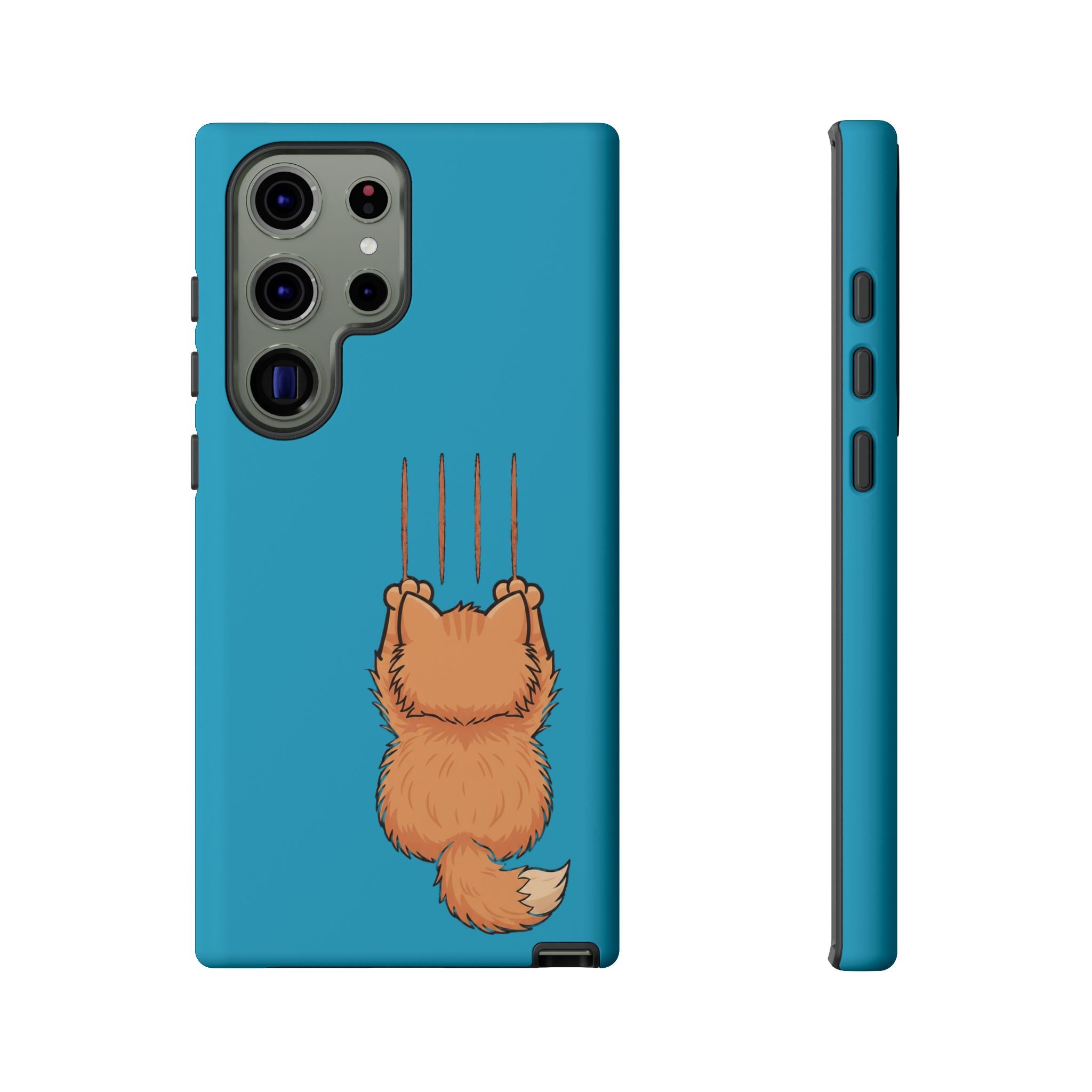 Cat Claw Blue Phone Case — Cute Hanging Orange Kitten Protective Cover