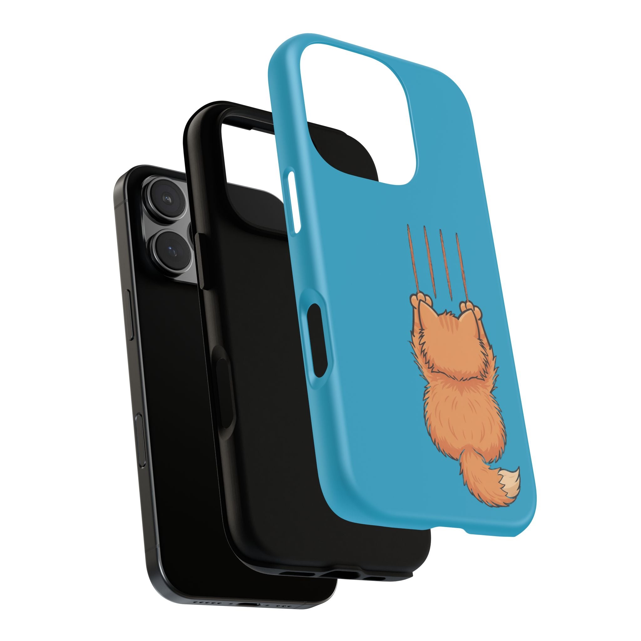 Cat Claw Blue Phone Case — Cute Hanging Orange Kitten Protective Cover