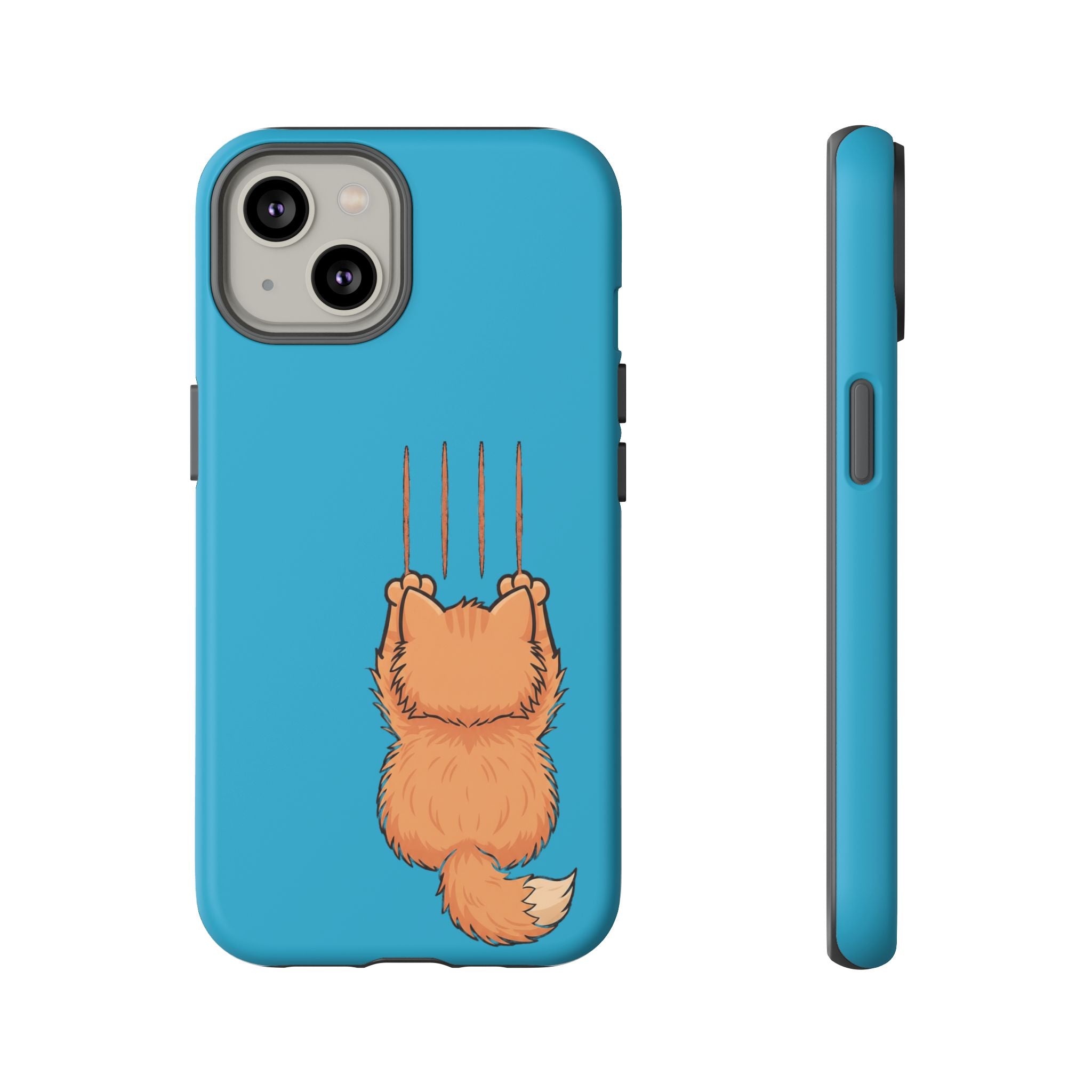Cat Claw Blue Phone Case — Cute Hanging Orange Kitten Protective Cover