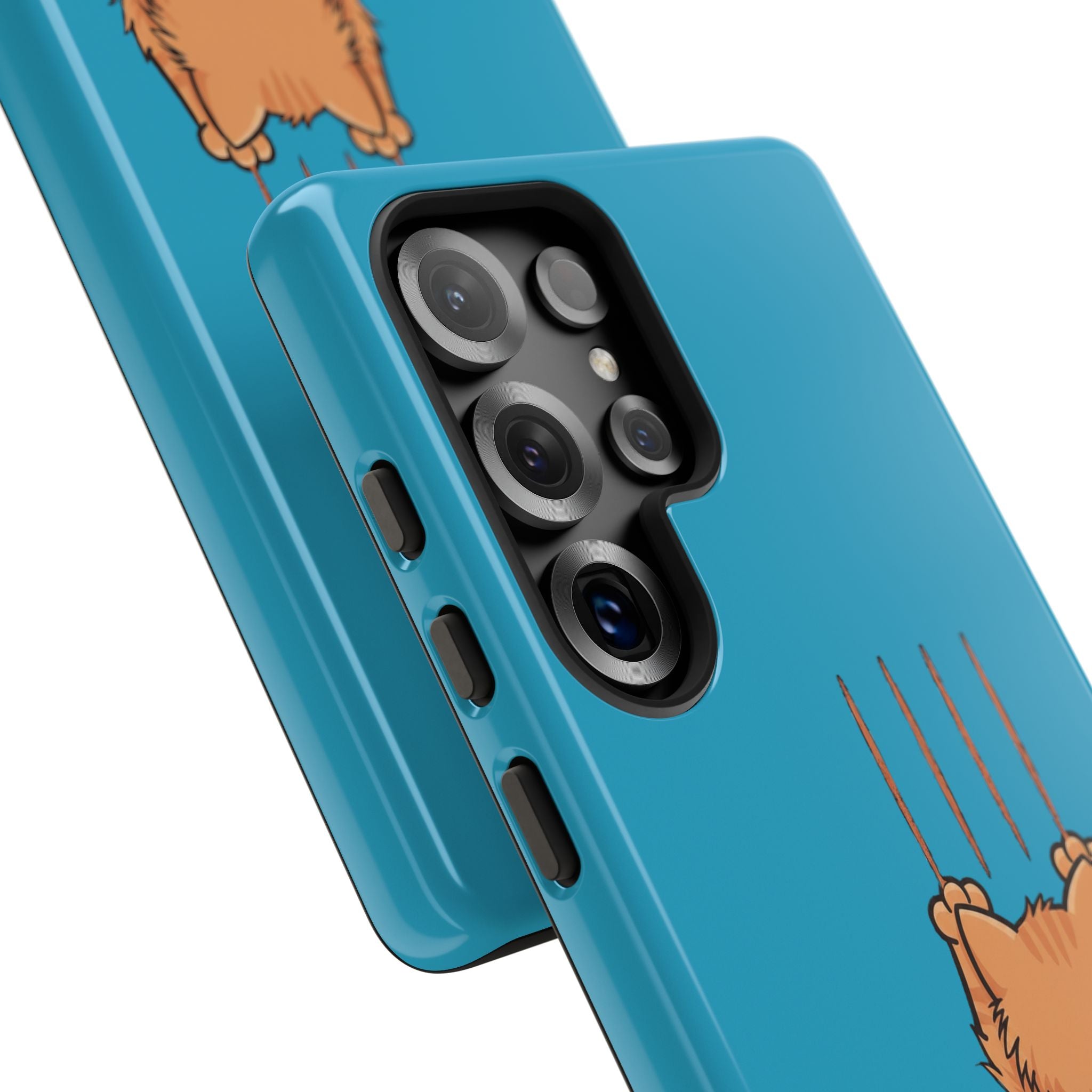 Cat Claw Blue Phone Case — Cute Hanging Orange Kitten Protective Cover