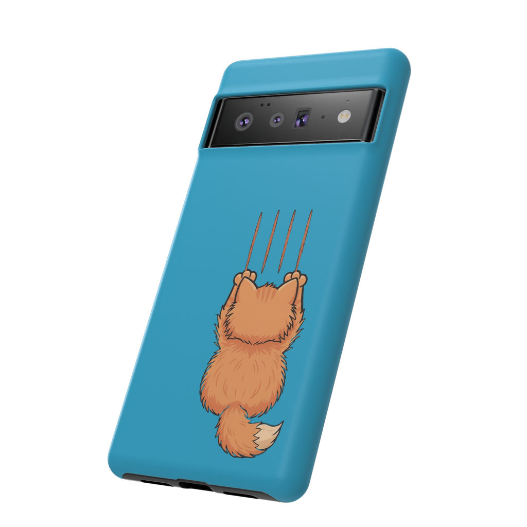 Cat Claw Blue Phone Case — Cute Hanging Orange Kitten Protective Cover