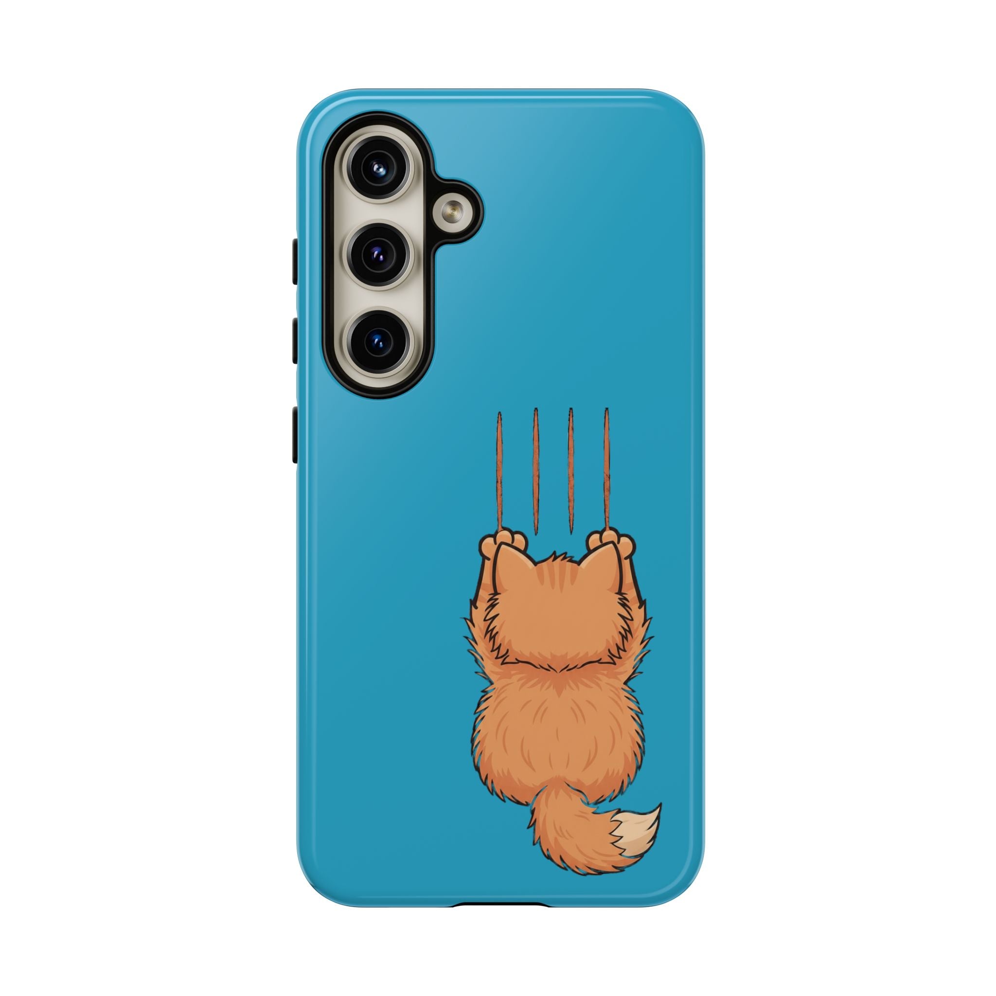 Cat Claw Blue Phone Case — Cute Hanging Orange Kitten Protective Cover