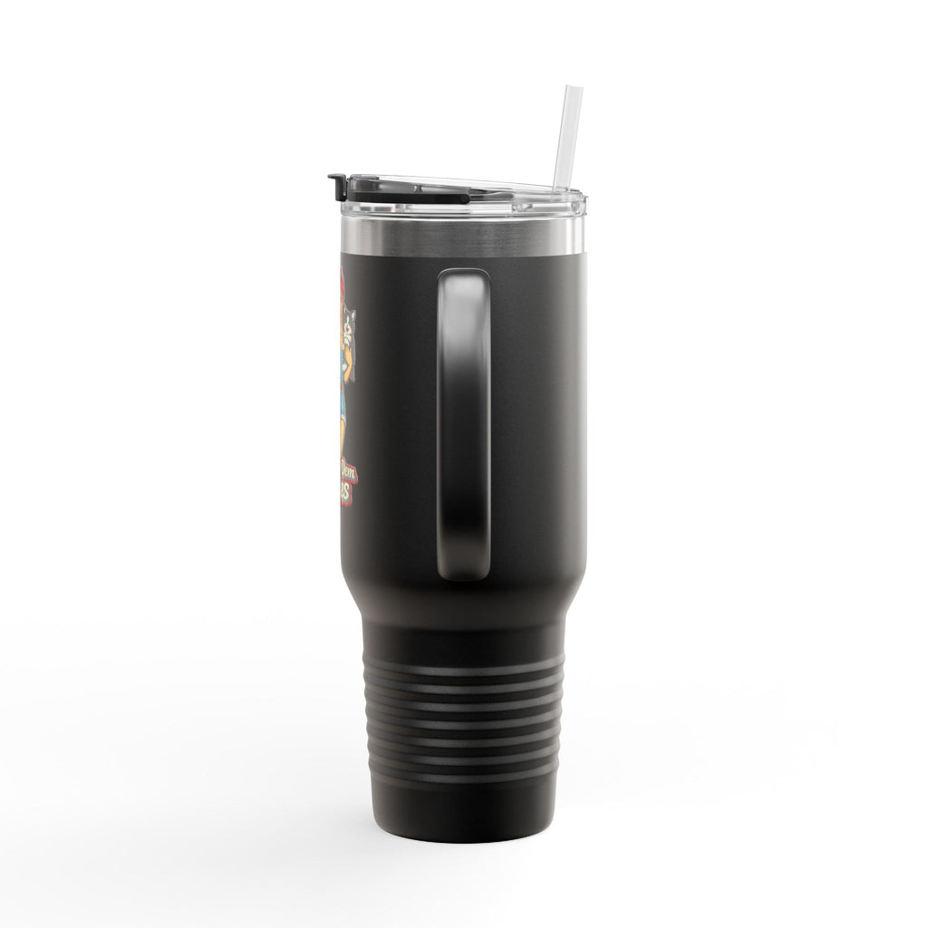 40oz Insulated Travel Mug — "Show Me Dem Kitties" Pin-Up Cat Design