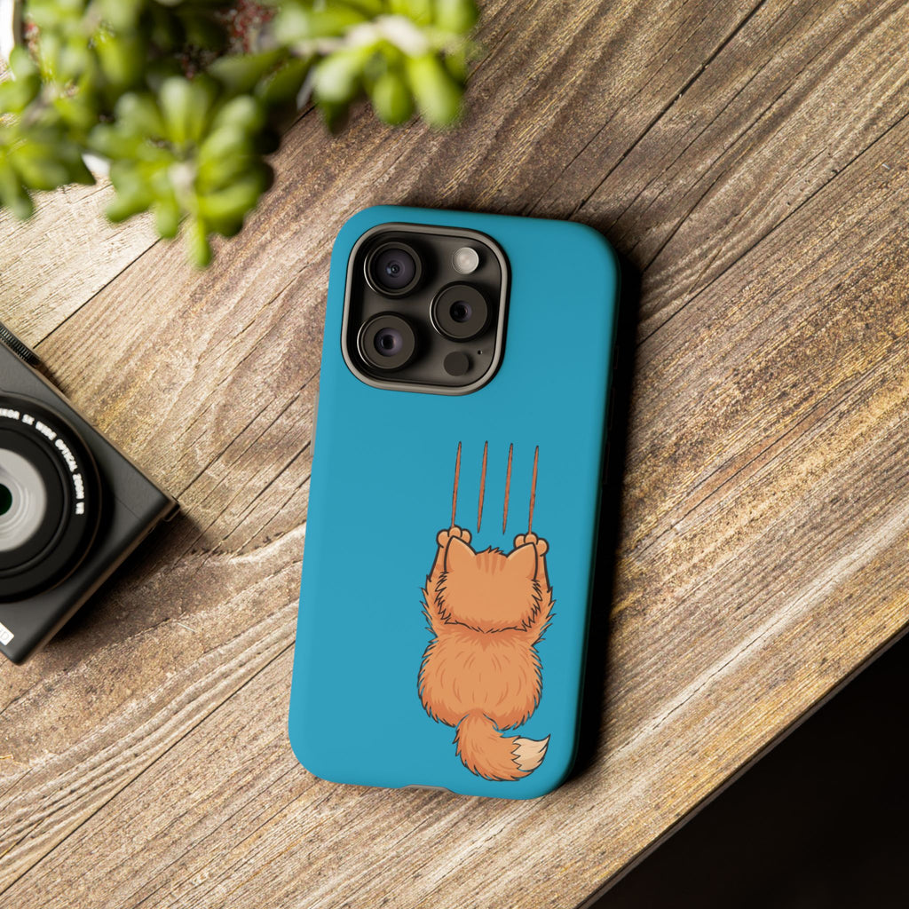 Cat Claw Blue Phone Case — Cute Hanging Orange Kitten Protective Cover