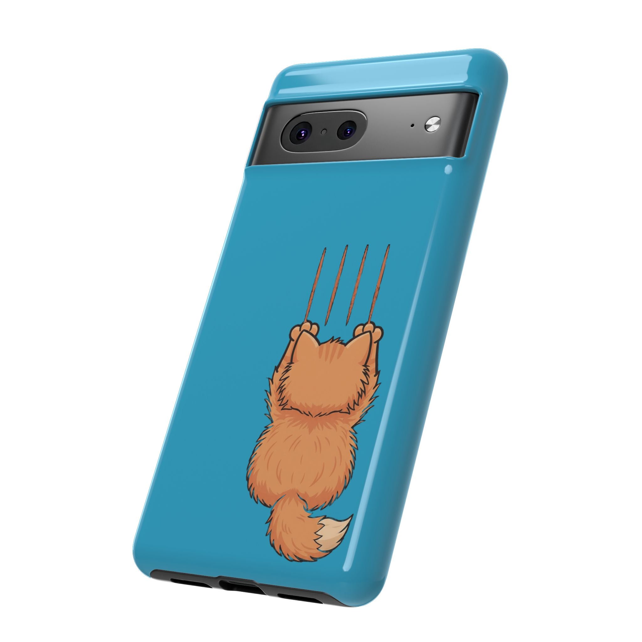 Cat Claw Blue Phone Case — Cute Hanging Orange Kitten Protective Cover