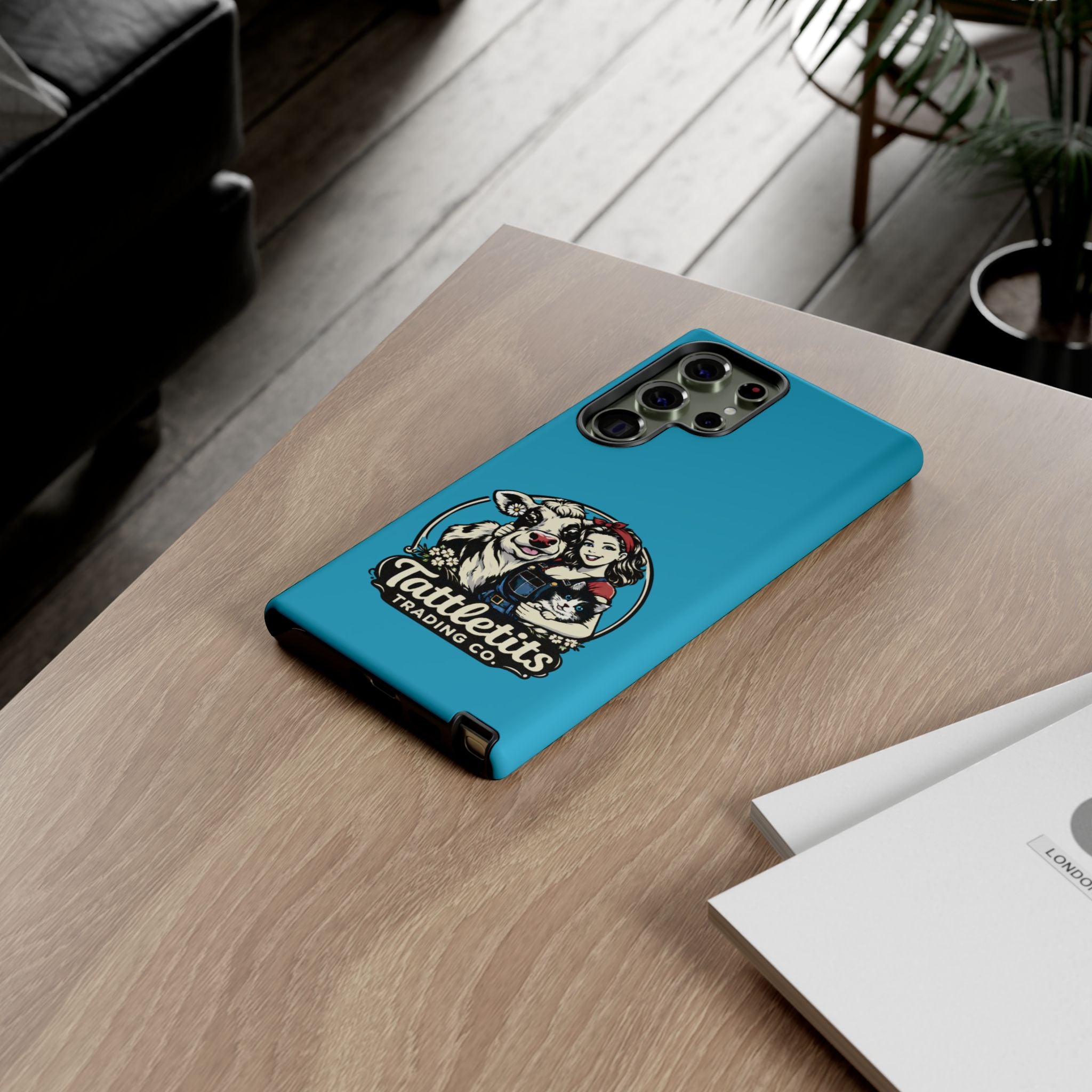 Phone Case — Retro 'Tuffellets' Logo Pattern on Teal