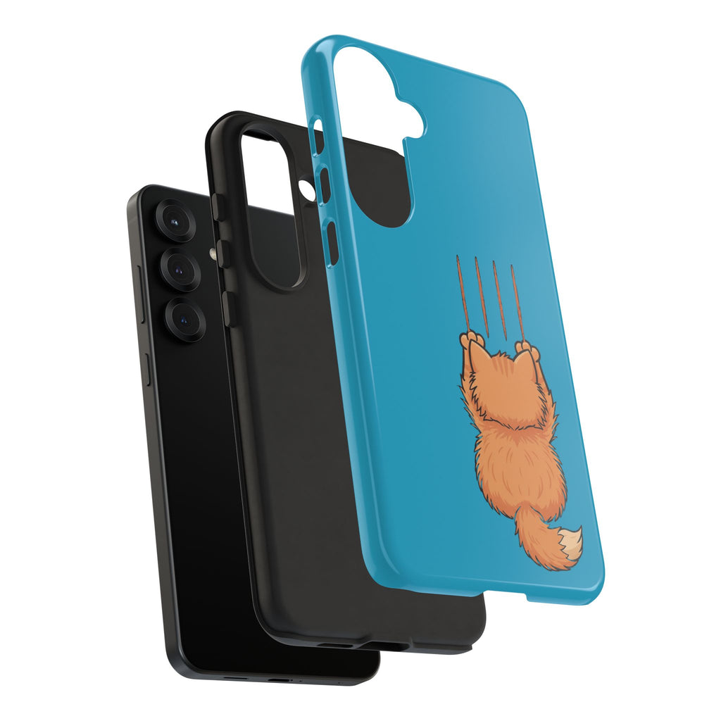 Cat Claw Blue Phone Case — Cute Hanging Orange Kitten Protective Cover