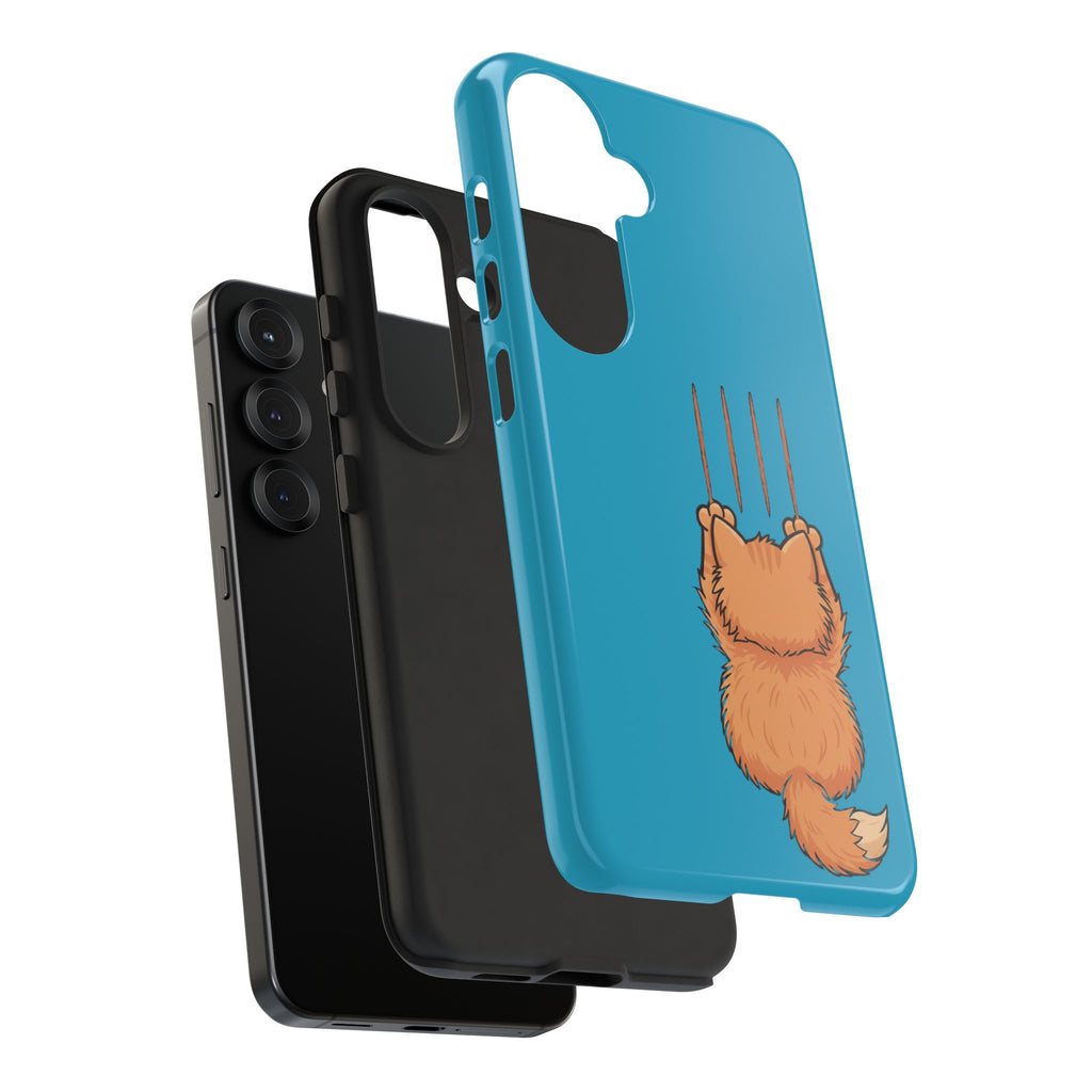 Cat Claw Blue Phone Case — Cute Hanging Orange Kitten Protective Cover