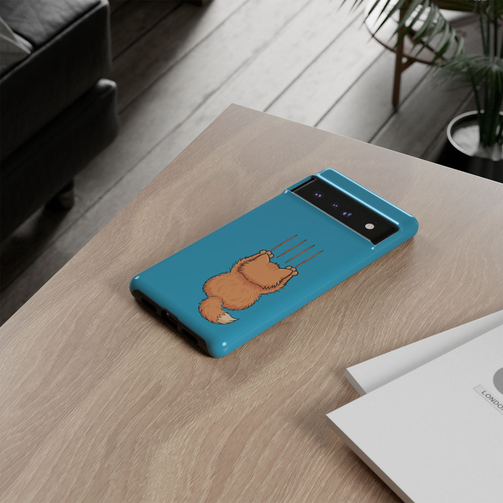 Cat Claw Blue Phone Case — Cute Hanging Orange Kitten Protective Cover