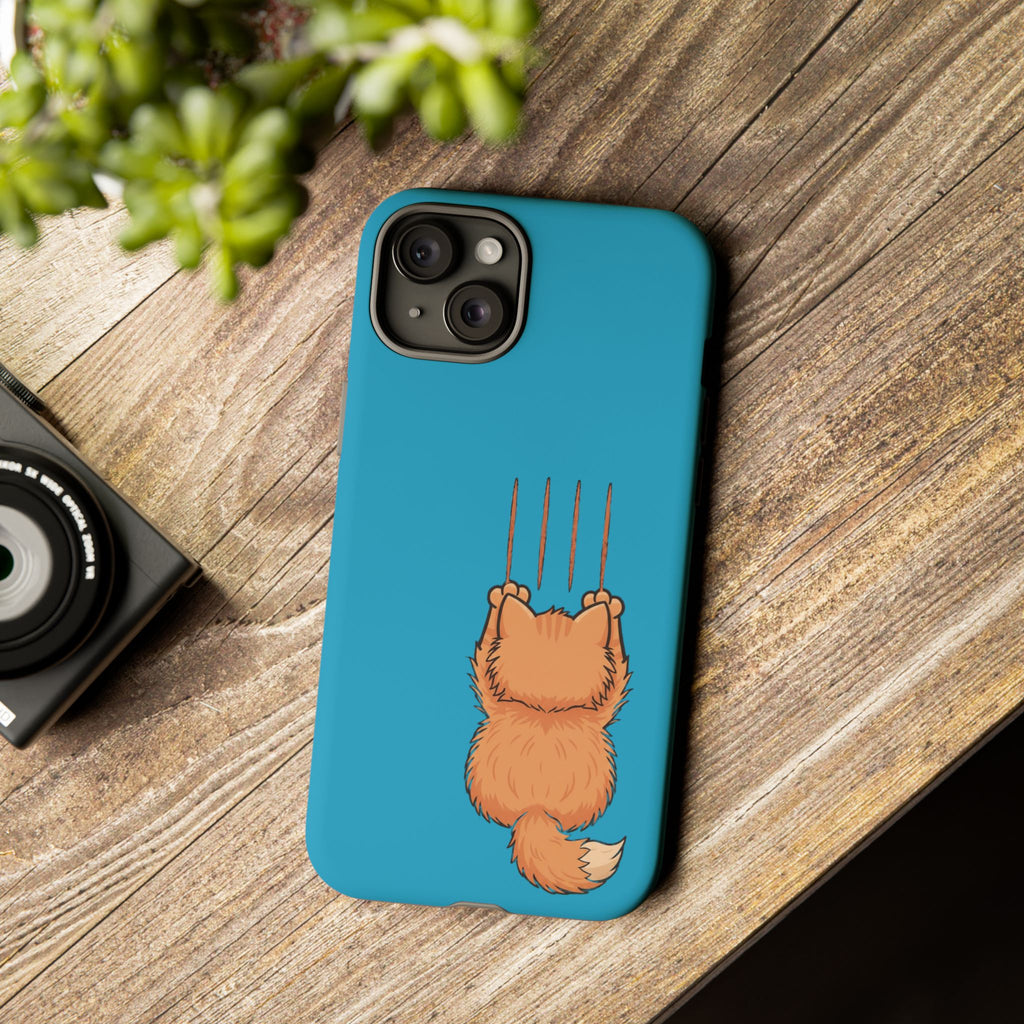 Cat Claw Blue Phone Case — Cute Hanging Orange Kitten Protective Cover
