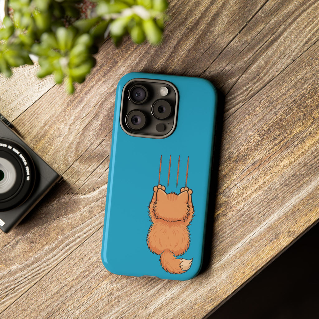 Cat Claw Blue Phone Case — Cute Hanging Orange Kitten Protective Cover