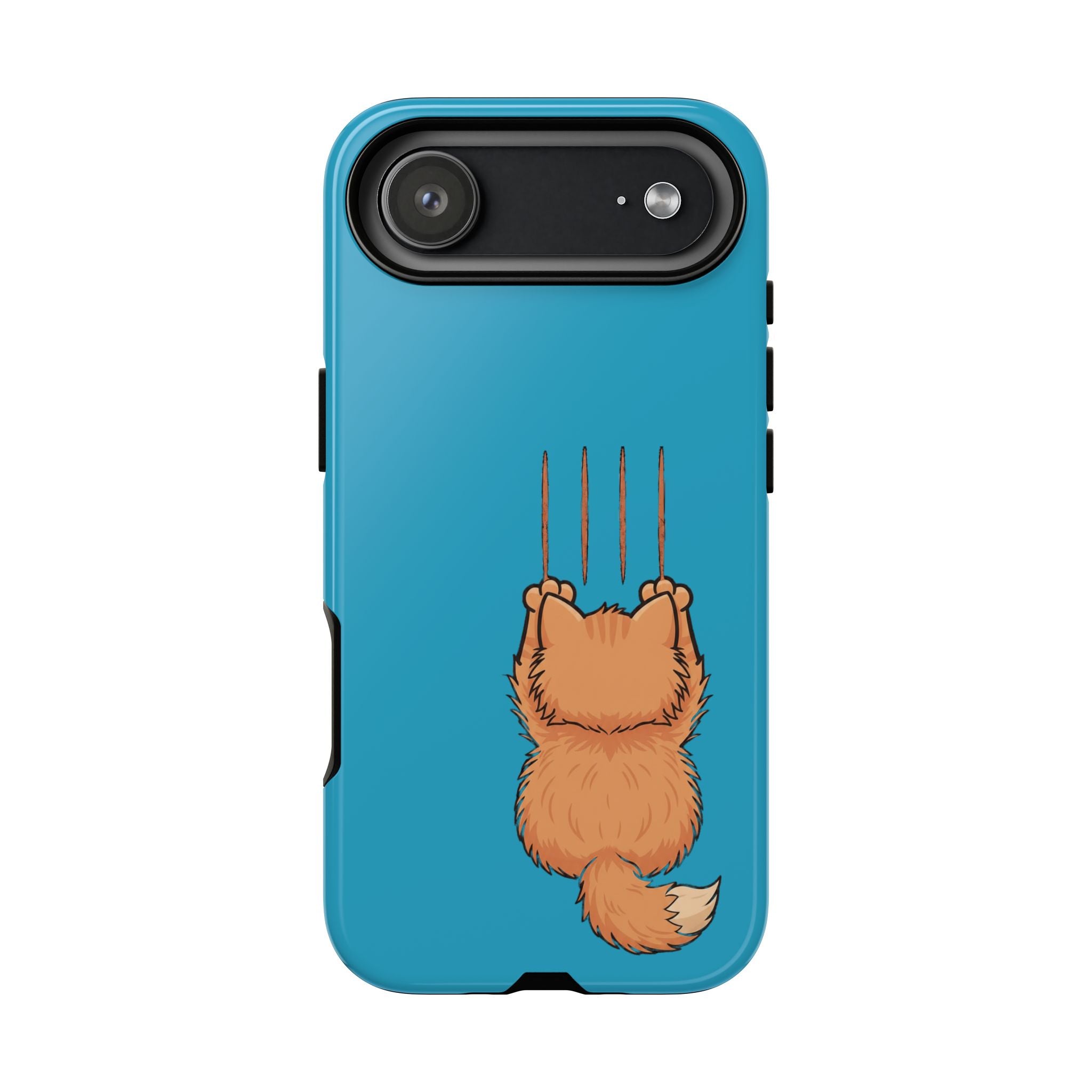 Cat Claw Blue Phone Case — Cute Hanging Orange Kitten Protective Cover
