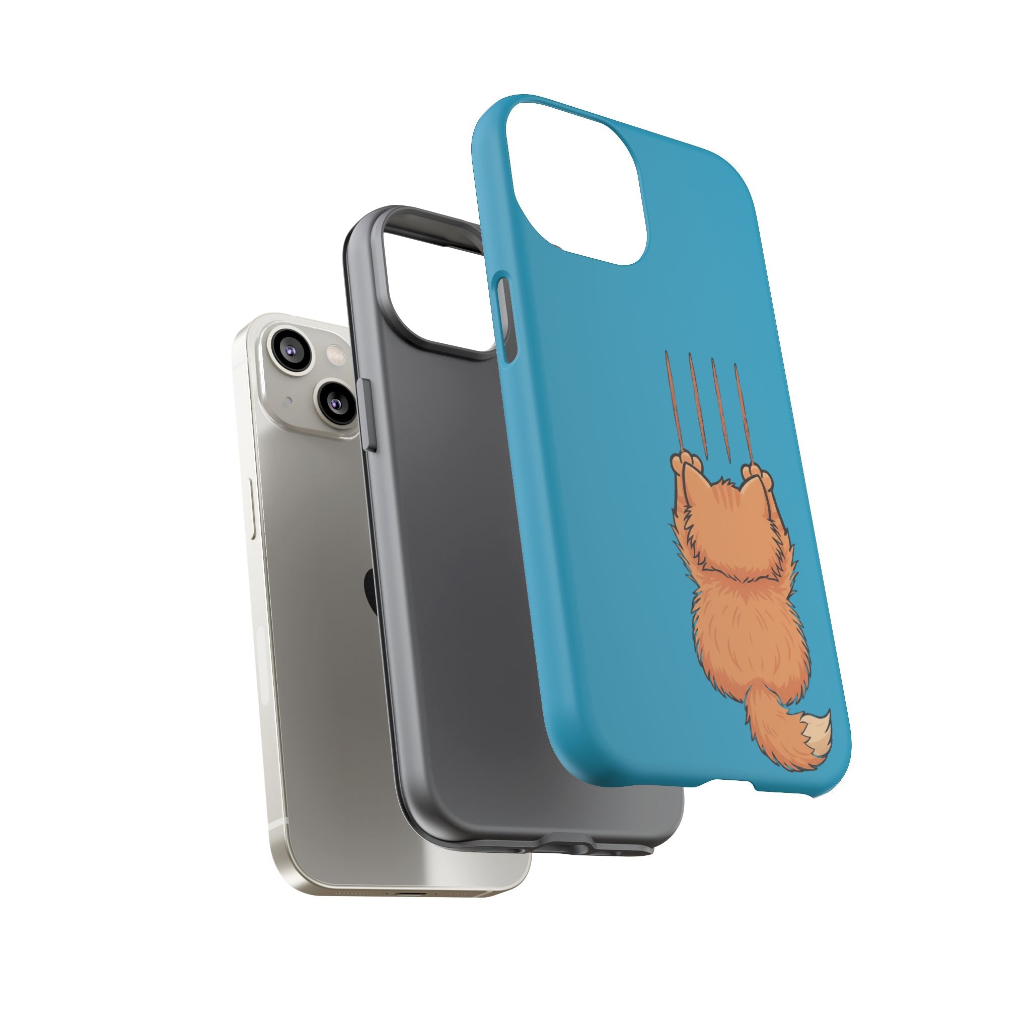 Cat Claw Blue Phone Case — Cute Hanging Orange Kitten Protective Cover