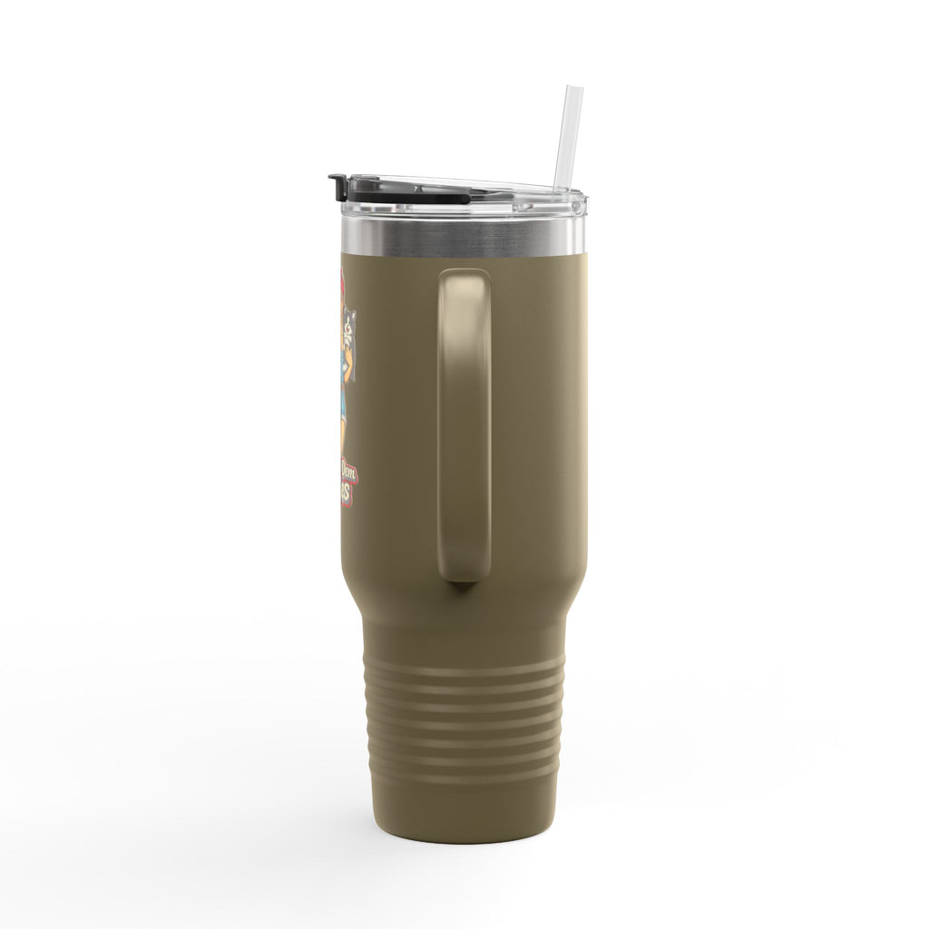 40oz Insulated Travel Mug — "Show Me Dem Kitties" Pin-Up Cat Design