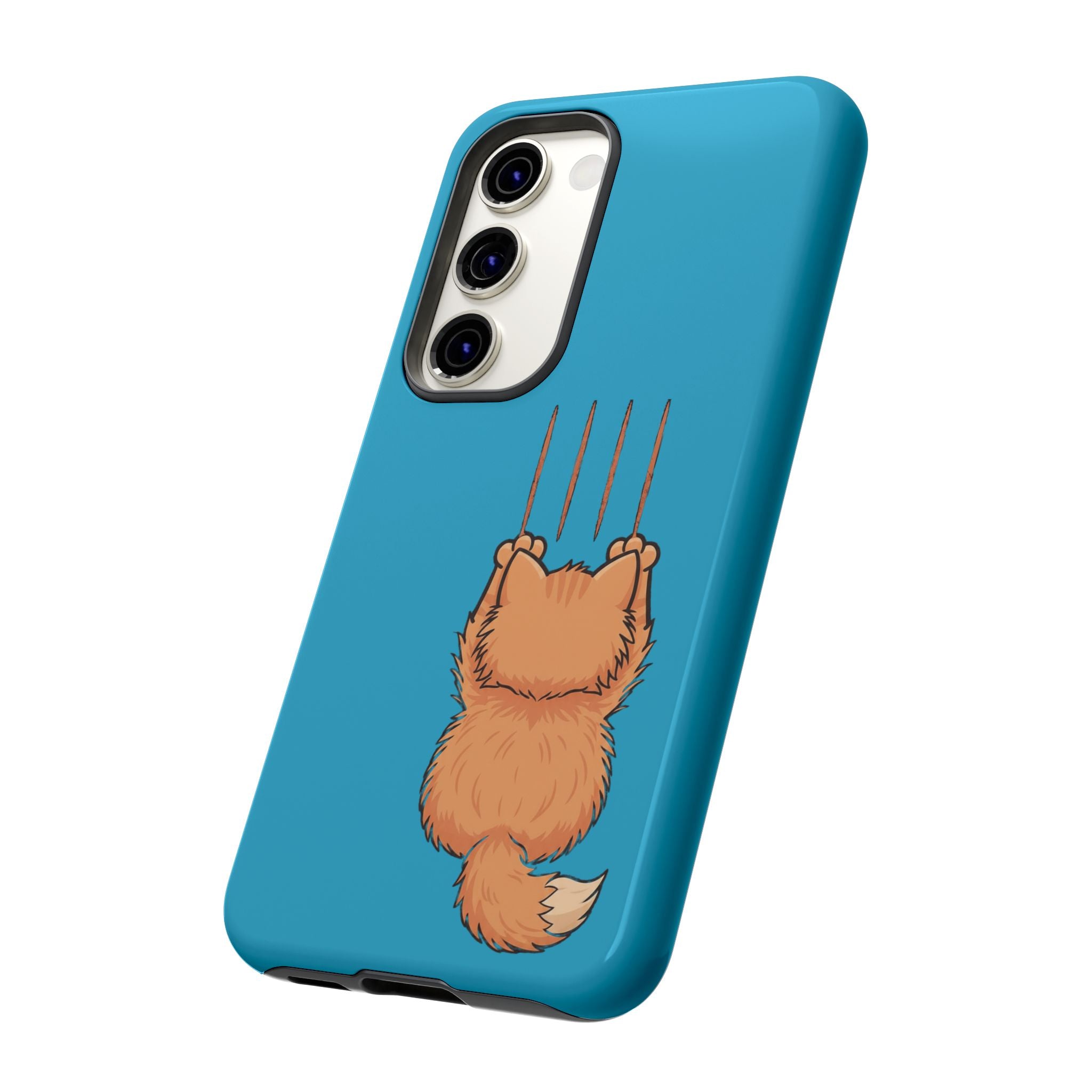 Cat Claw Blue Phone Case — Cute Hanging Orange Kitten Protective Cover