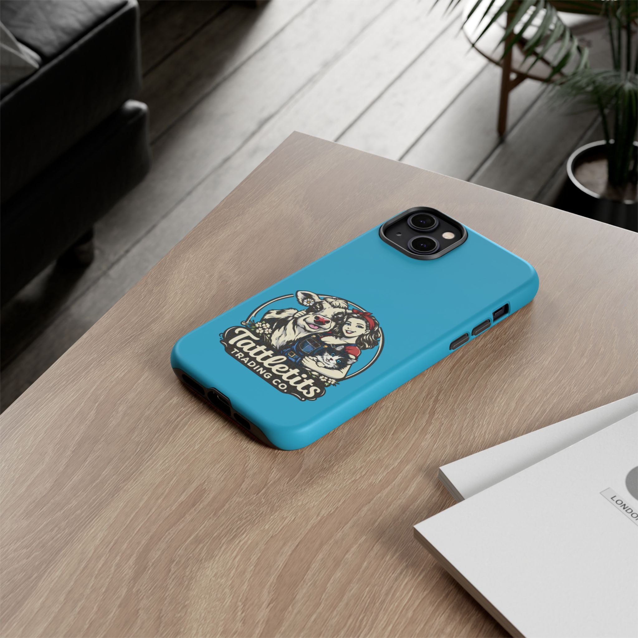 Phone Case — Retro 'Tuffellets' Logo Pattern on Teal