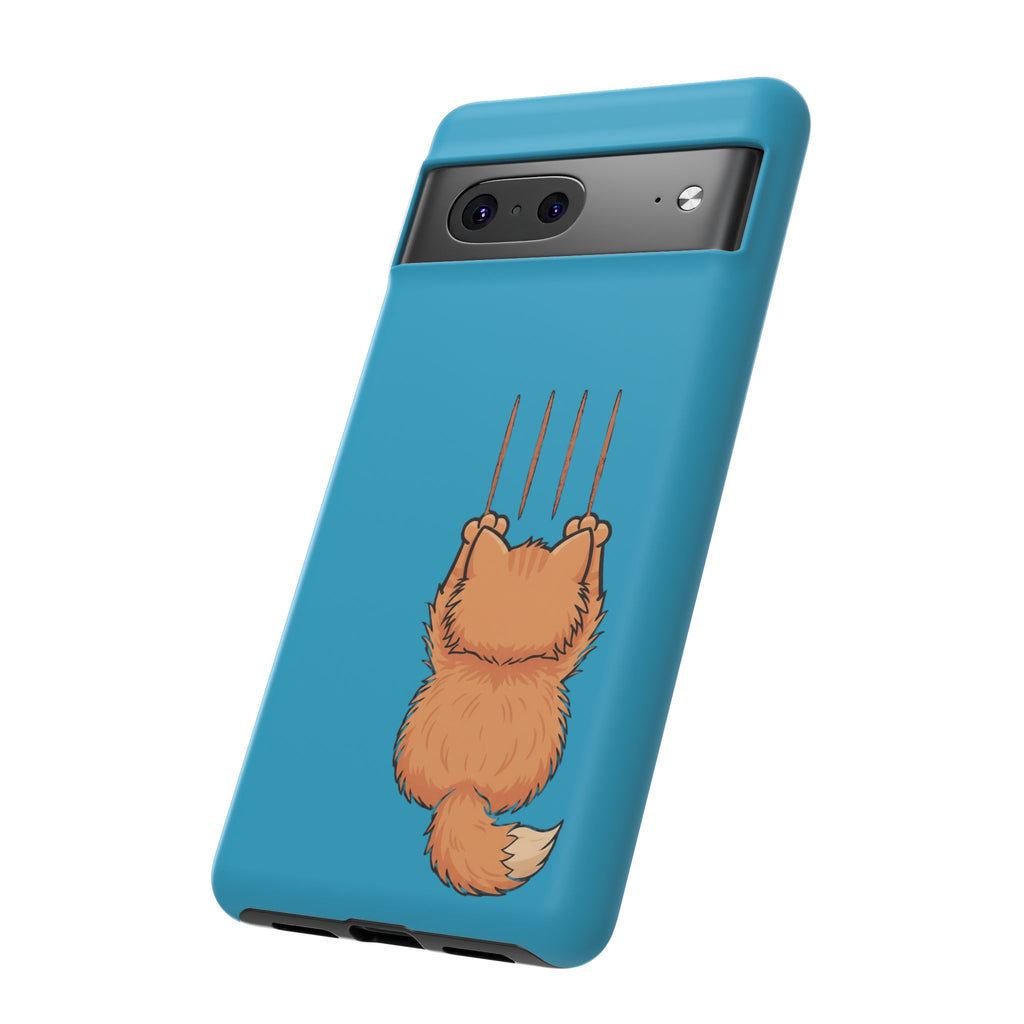 Cat Claw Blue Phone Case — Cute Hanging Orange Kitten Protective Cover