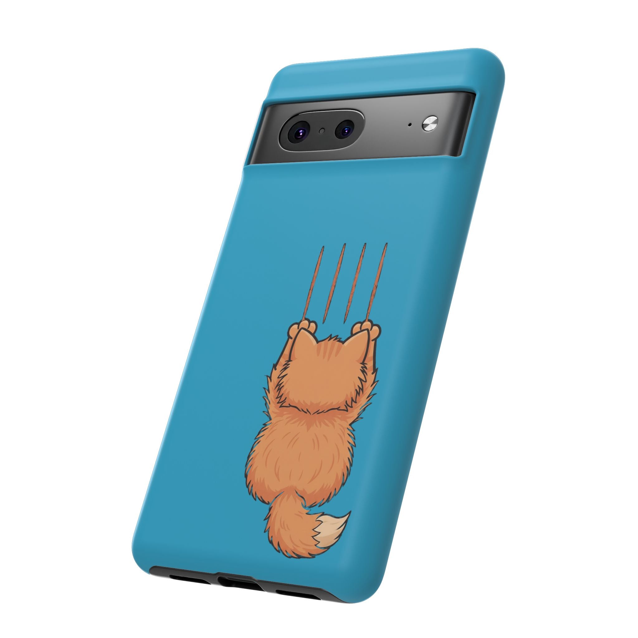 Cat Claw Blue Phone Case — Cute Hanging Orange Kitten Protective Cover