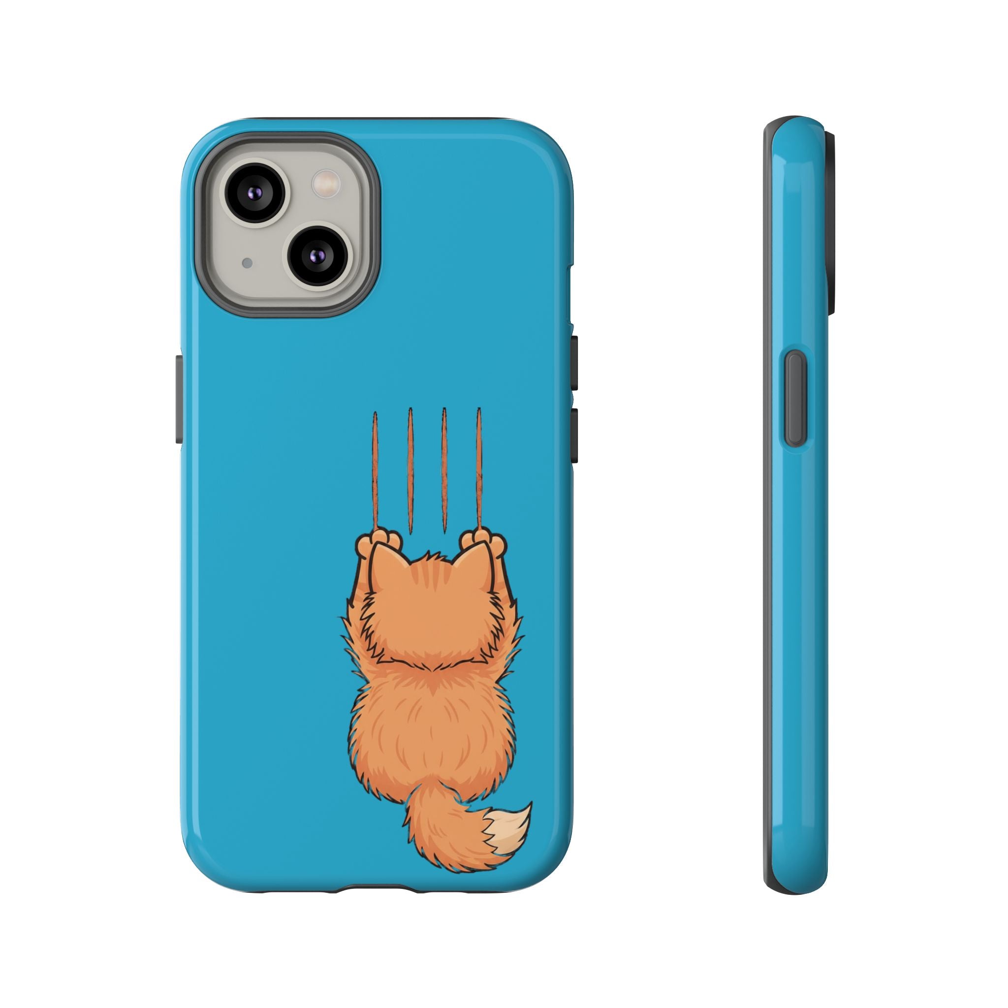 Cat Claw Blue Phone Case — Cute Hanging Orange Kitten Protective Cover