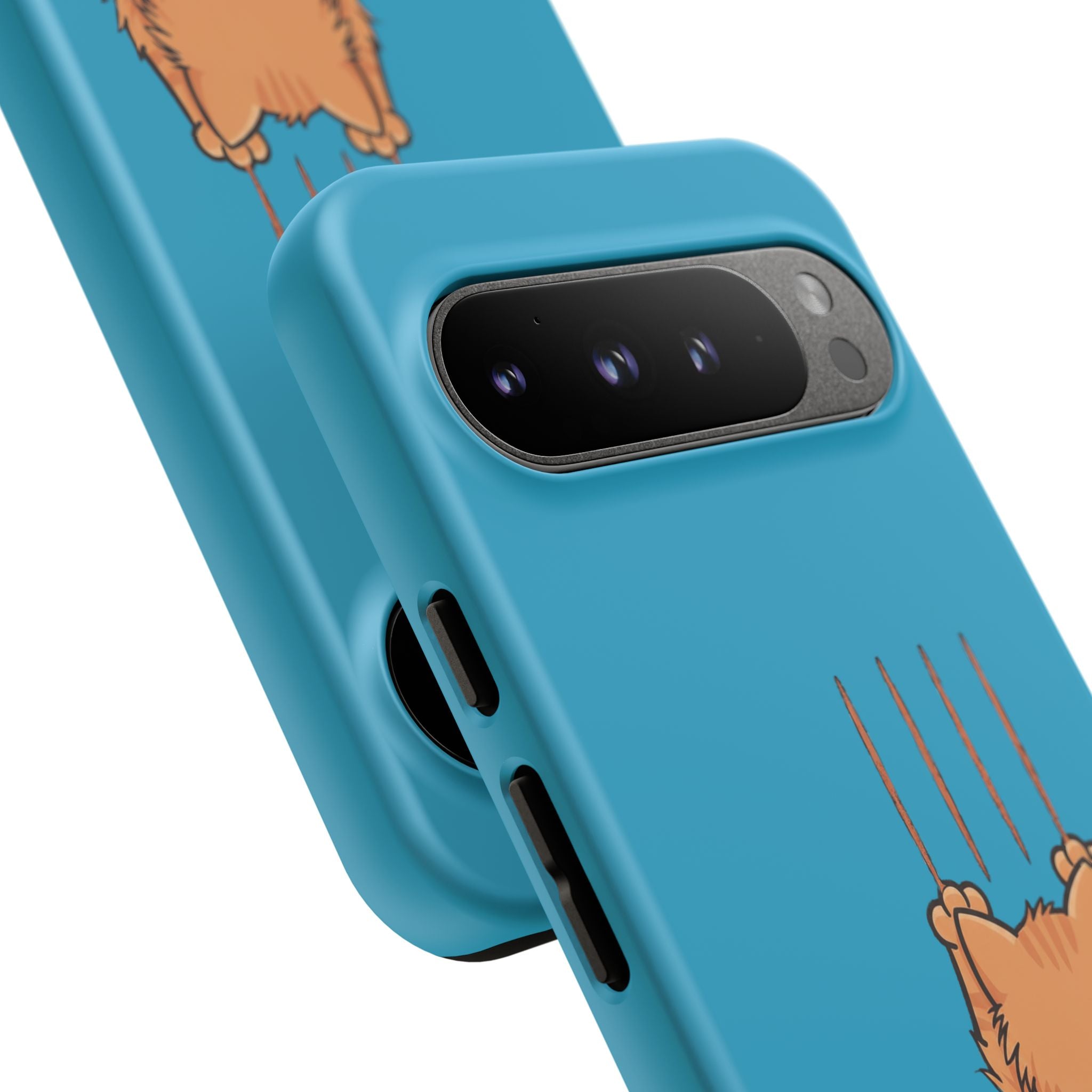 Cat Claw Blue Phone Case — Cute Hanging Orange Kitten Protective Cover