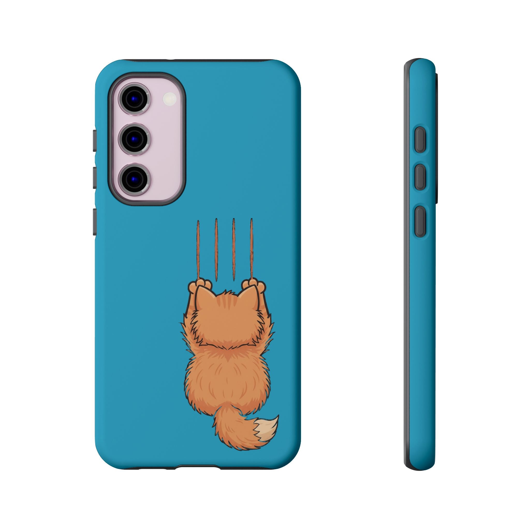 Cat Claw Blue Phone Case — Cute Hanging Orange Kitten Protective Cover