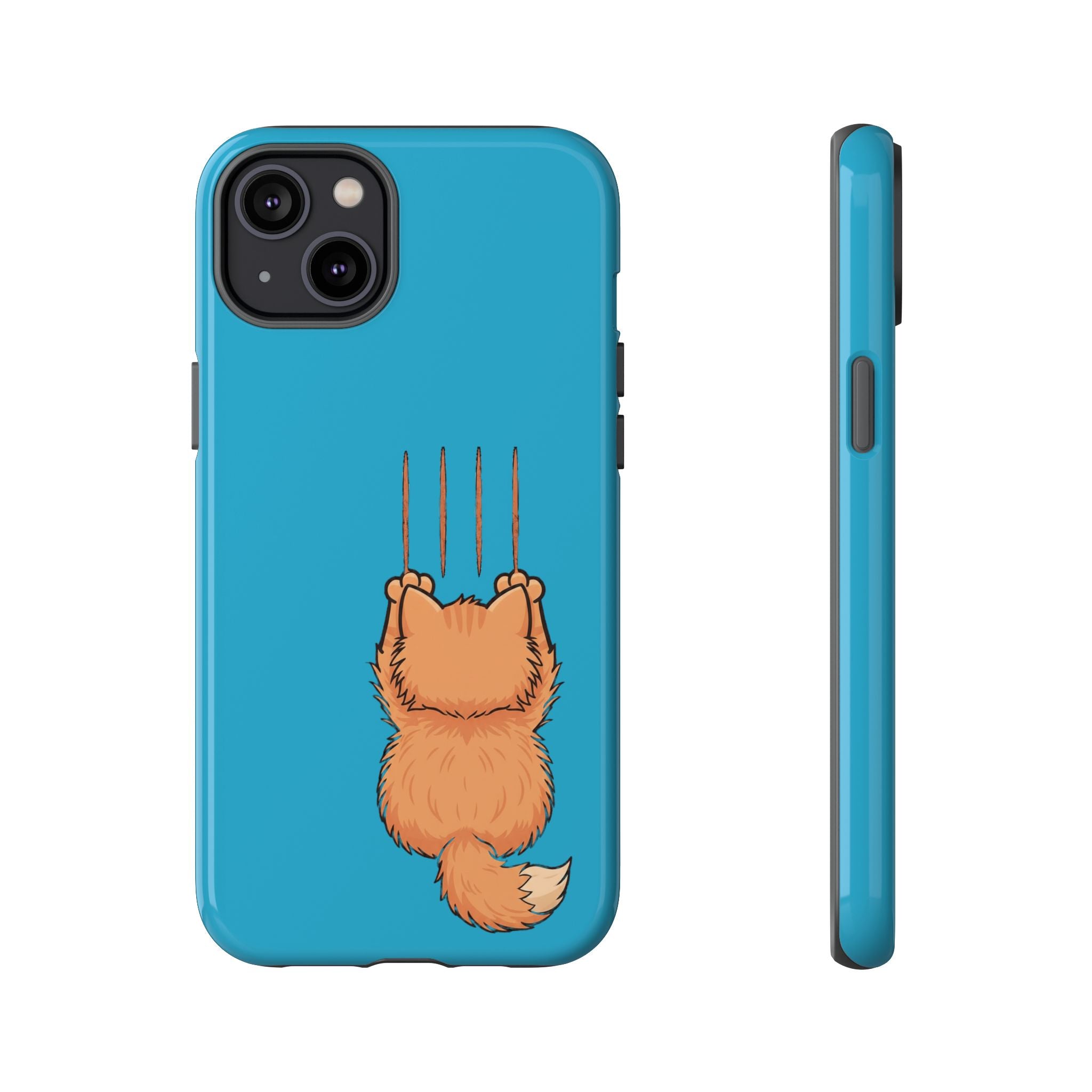 Cat Claw Blue Phone Case — Cute Hanging Orange Kitten Protective Cover