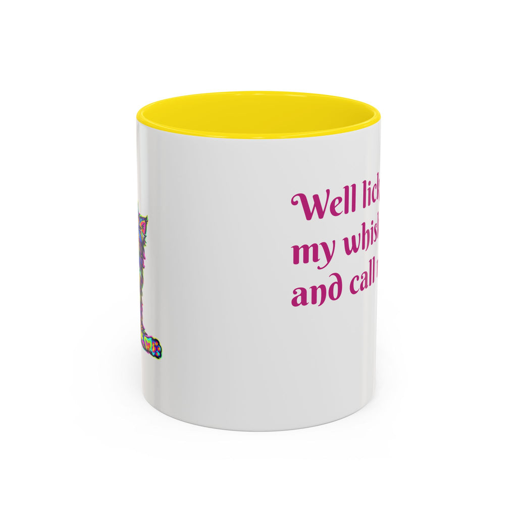 Cat Lover Coffee Mug — "Well lick my whiskers and call me Kitty" Accent Mug