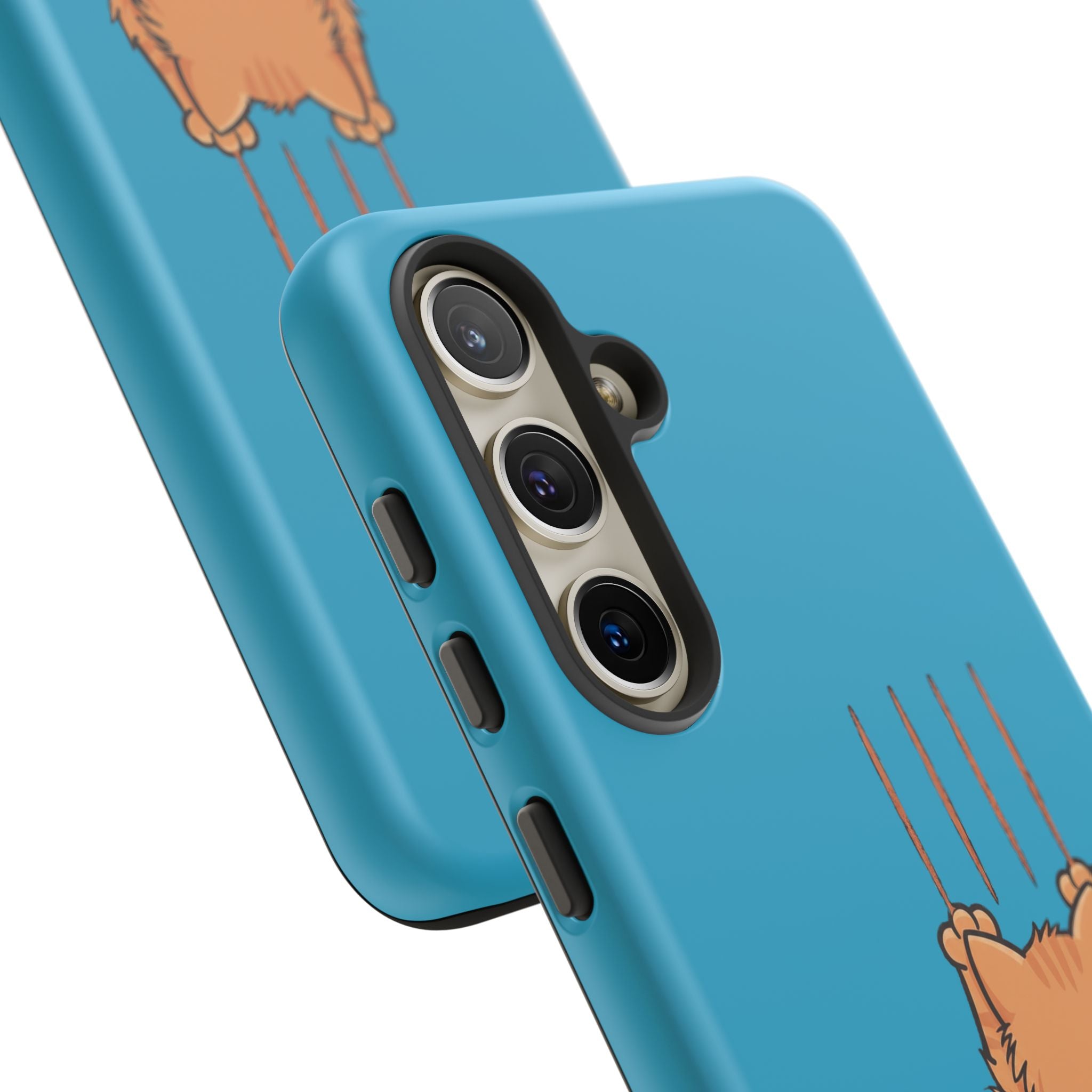 Cat Claw Blue Phone Case — Cute Hanging Orange Kitten Protective Cover