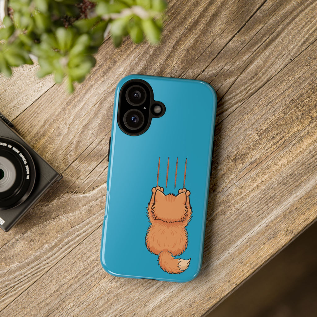 Cat Claw Blue Phone Case — Cute Hanging Orange Kitten Protective Cover