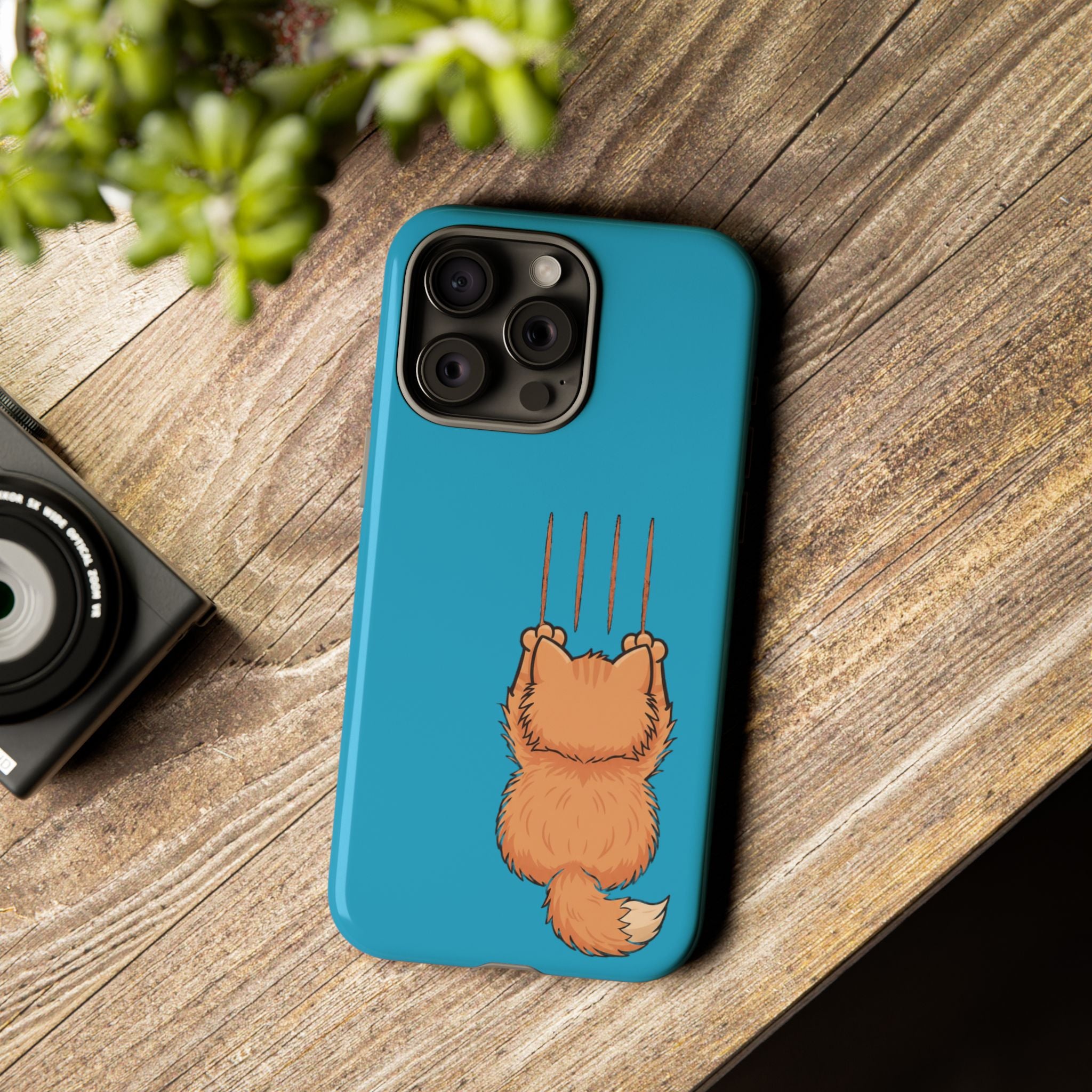 Cat Claw Blue Phone Case — Cute Hanging Orange Kitten Protective Cover