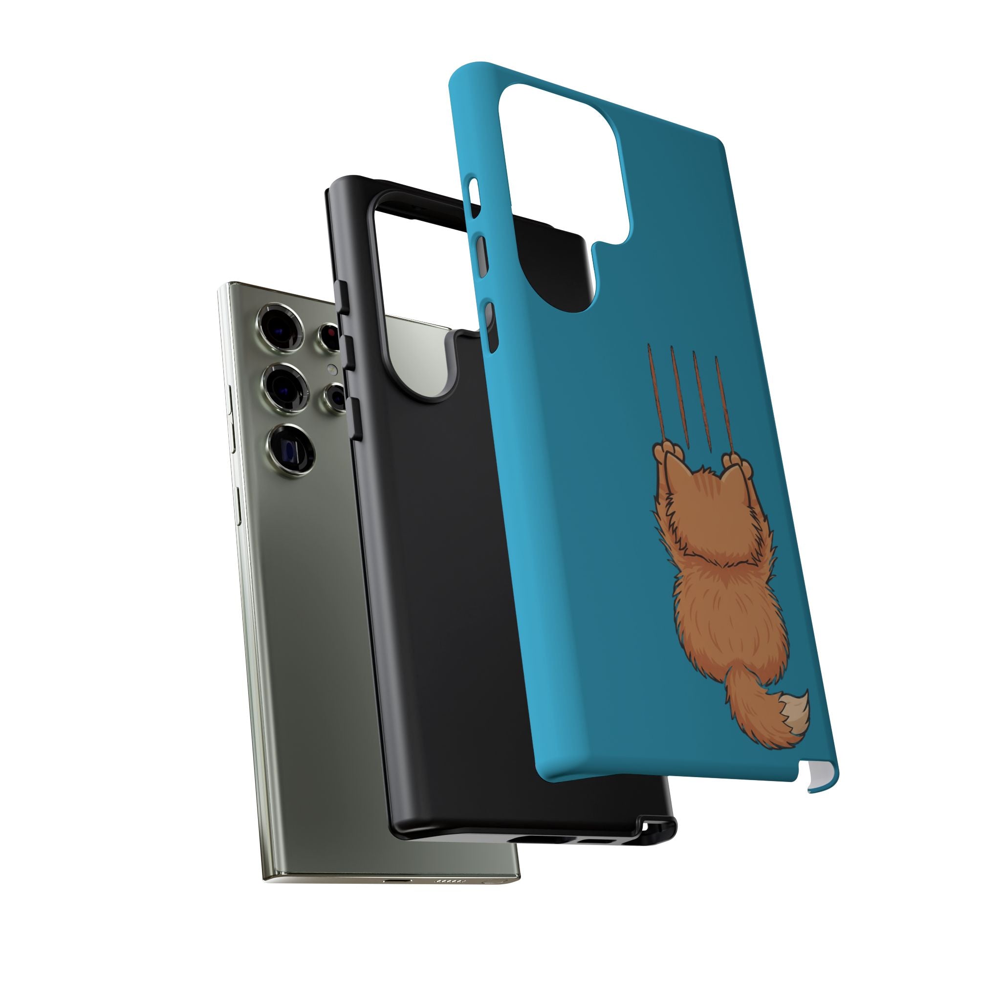 Cat Claw Blue Phone Case — Cute Hanging Orange Kitten Protective Cover