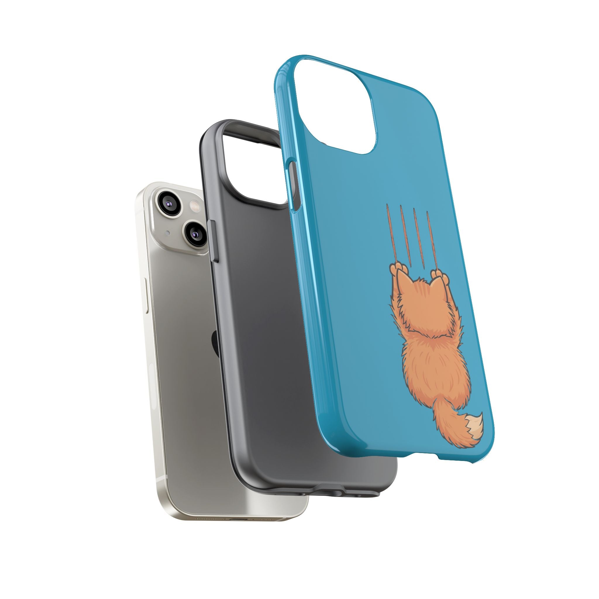 Cat Claw Blue Phone Case — Cute Hanging Orange Kitten Protective Cover
