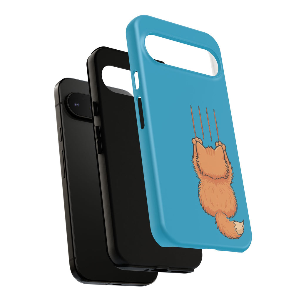 Cat Claw Blue Phone Case — Cute Hanging Orange Kitten Protective Cover