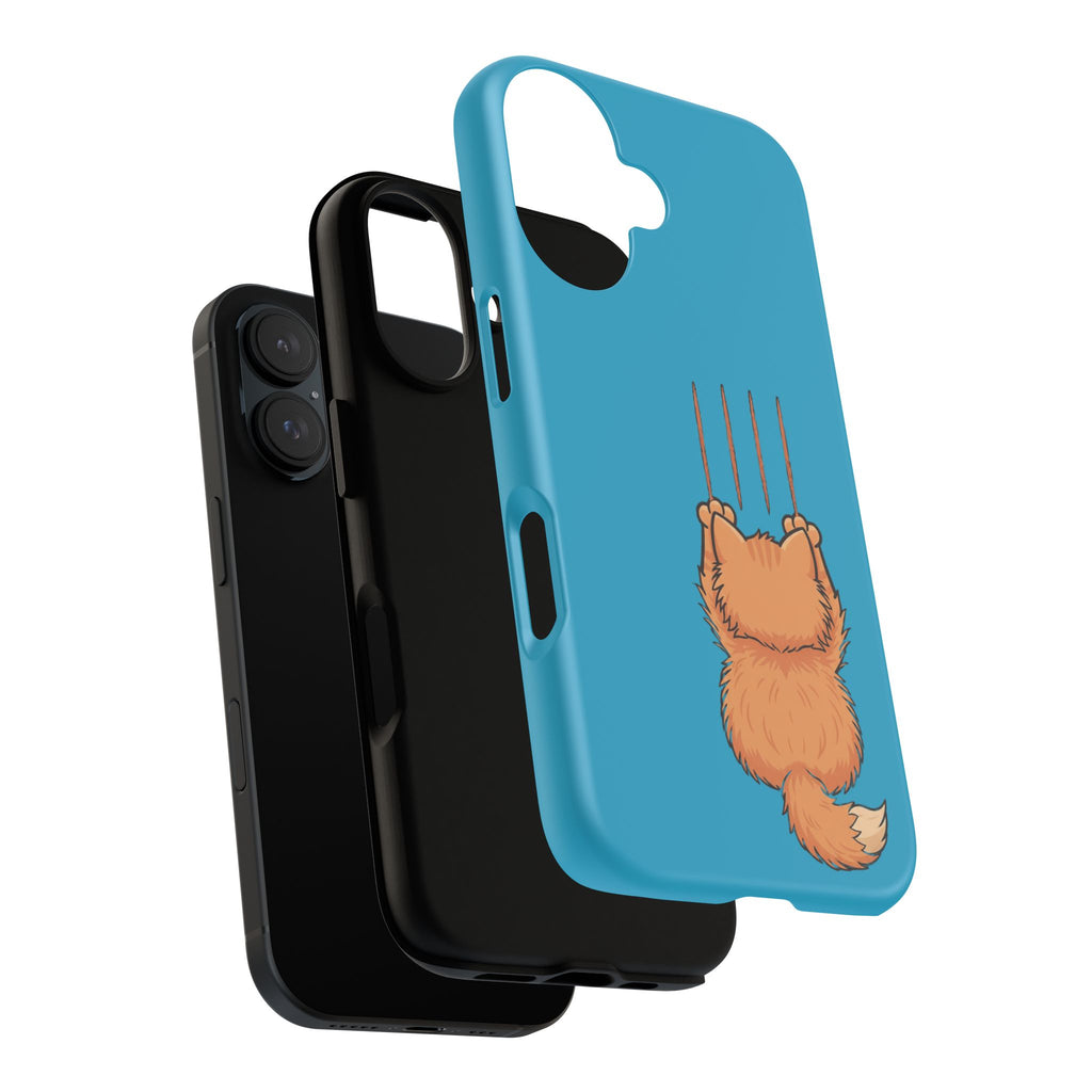 Cat Claw Blue Phone Case — Cute Hanging Orange Kitten Protective Cover