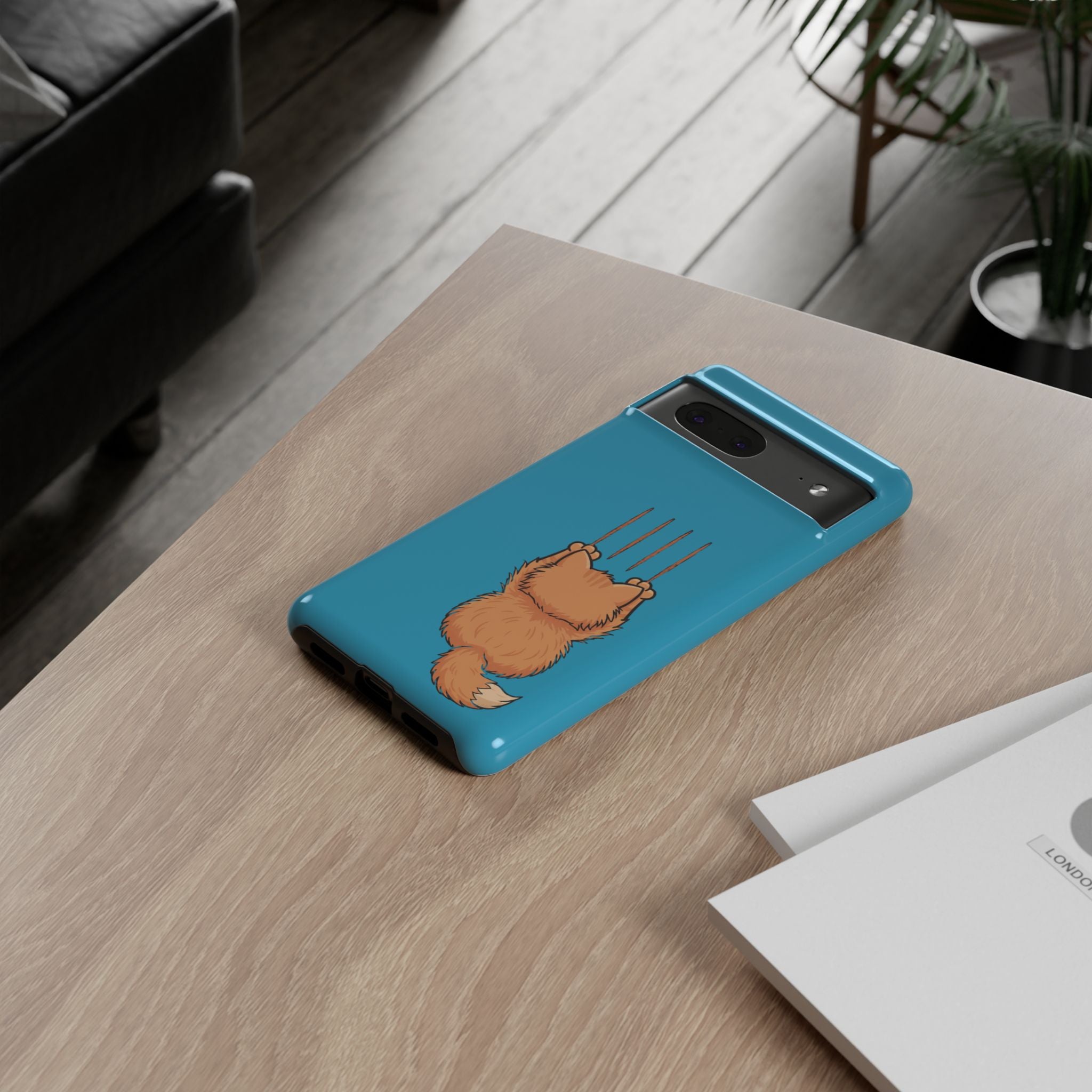 Cat Claw Blue Phone Case — Cute Hanging Orange Kitten Protective Cover