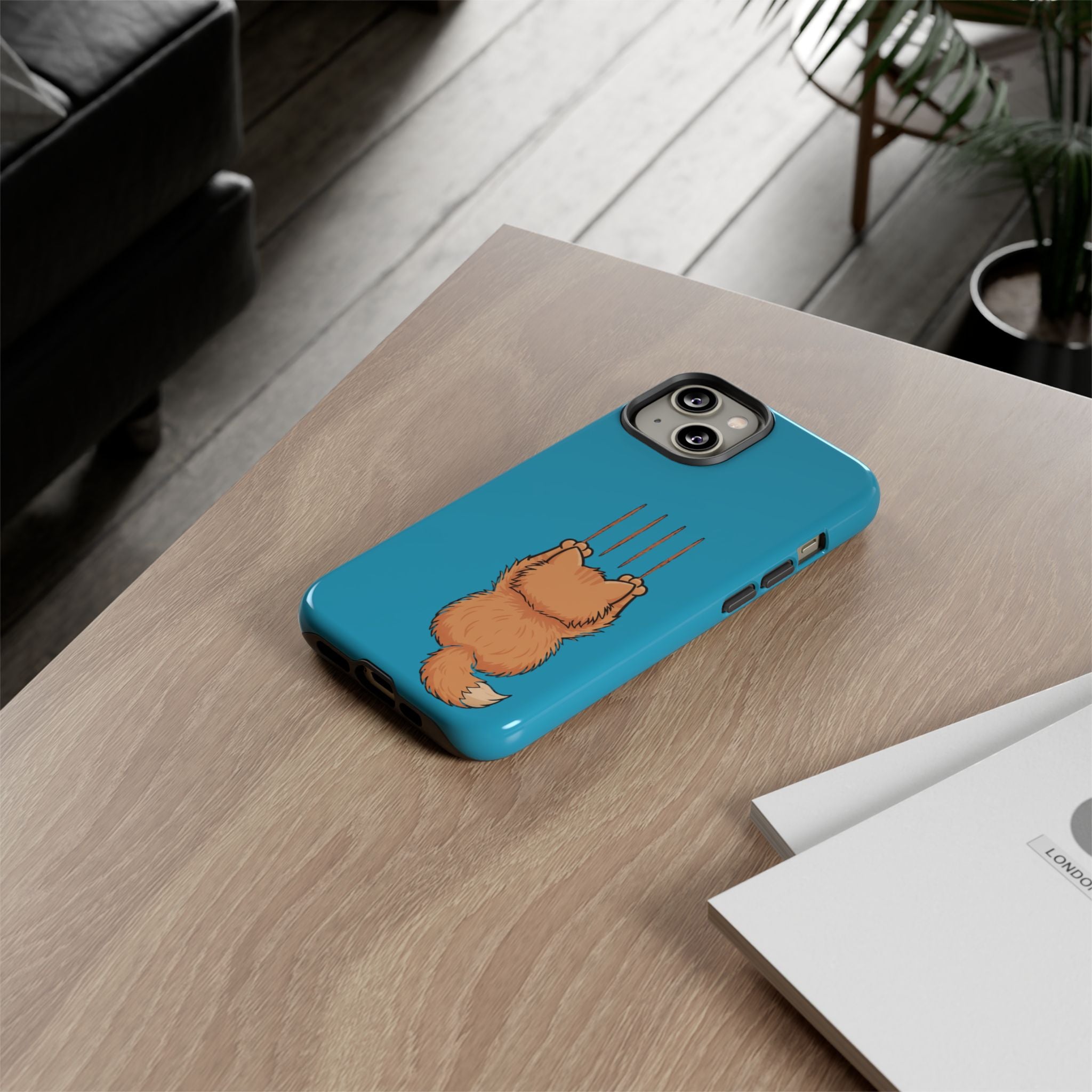 Cat Claw Blue Phone Case — Cute Hanging Orange Kitten Protective Cover