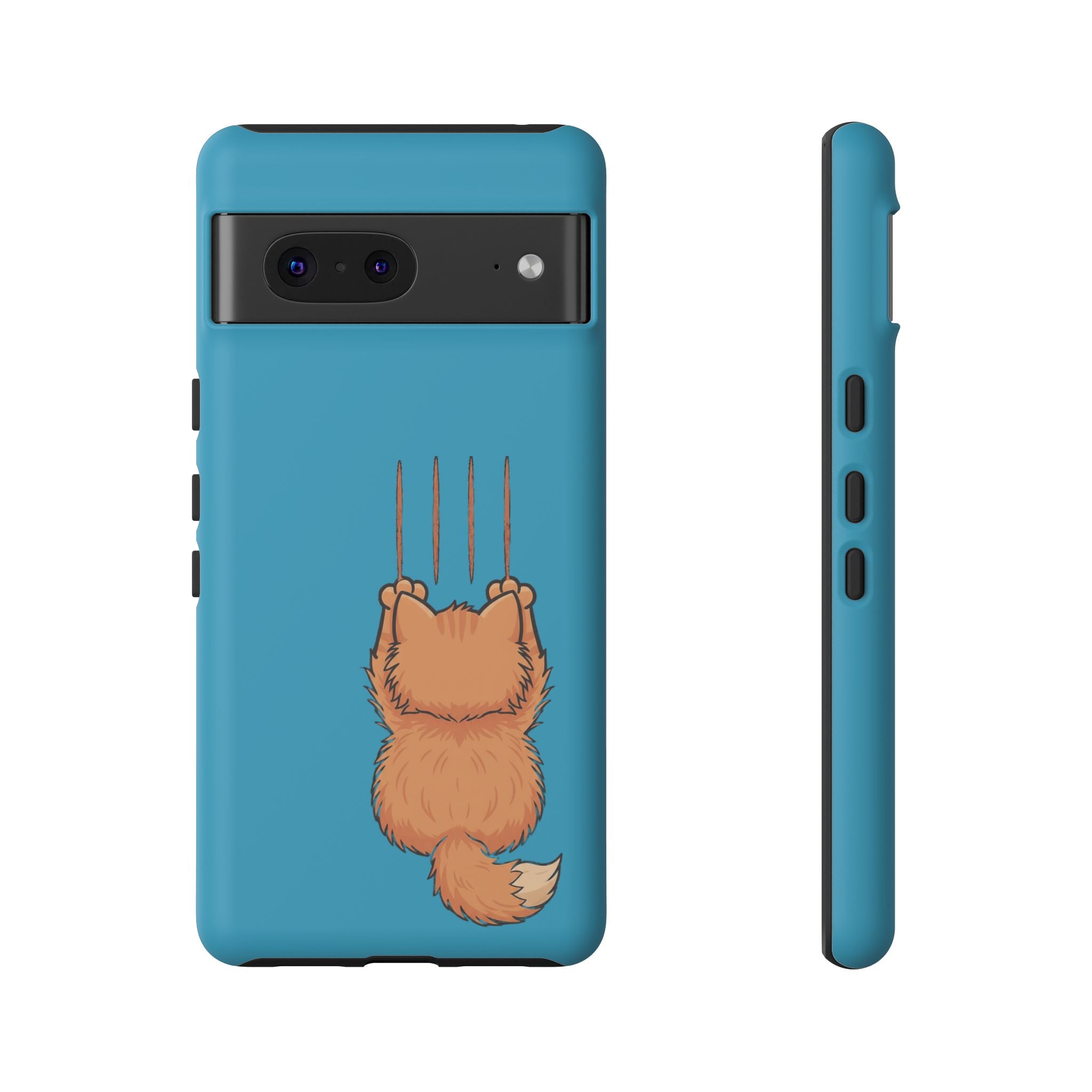 Cat Claw Blue Phone Case — Cute Hanging Orange Kitten Protective Cover