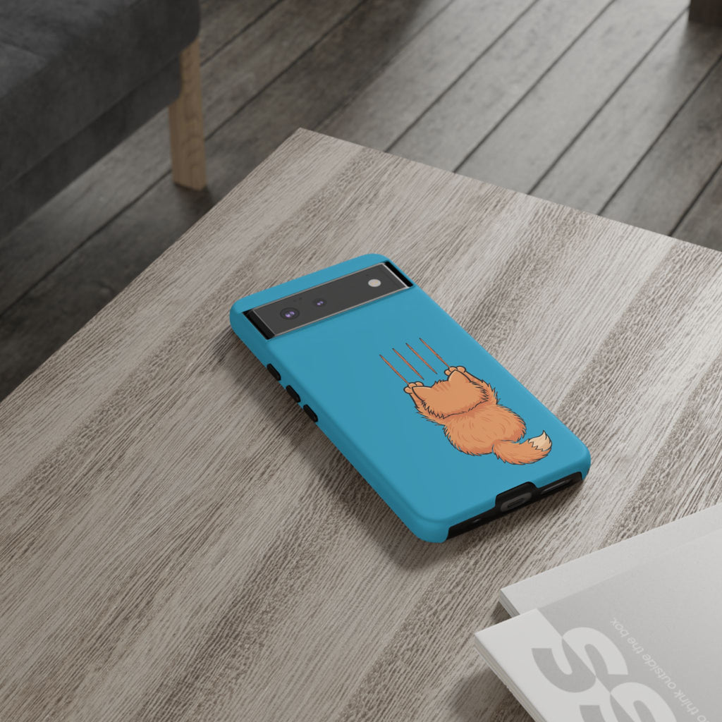 Cat Claw Blue Phone Case — Cute Hanging Orange Kitten Protective Cover