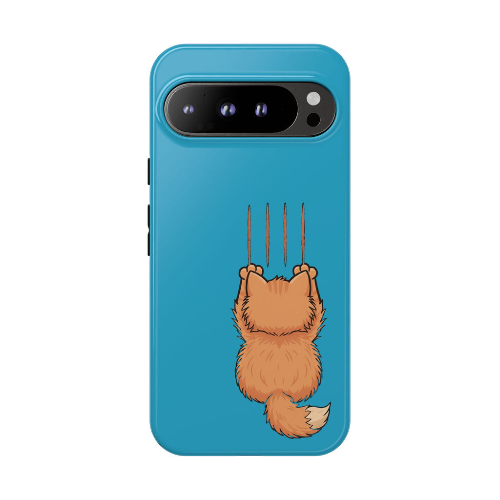 Cat Claw Blue Phone Case — Cute Hanging Orange Kitten Protective Cover