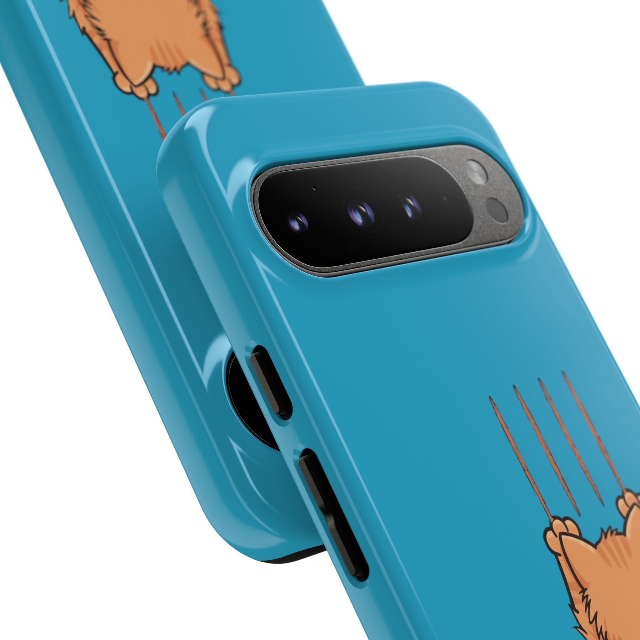 Cat Claw Blue Phone Case — Cute Hanging Orange Kitten Protective Cover