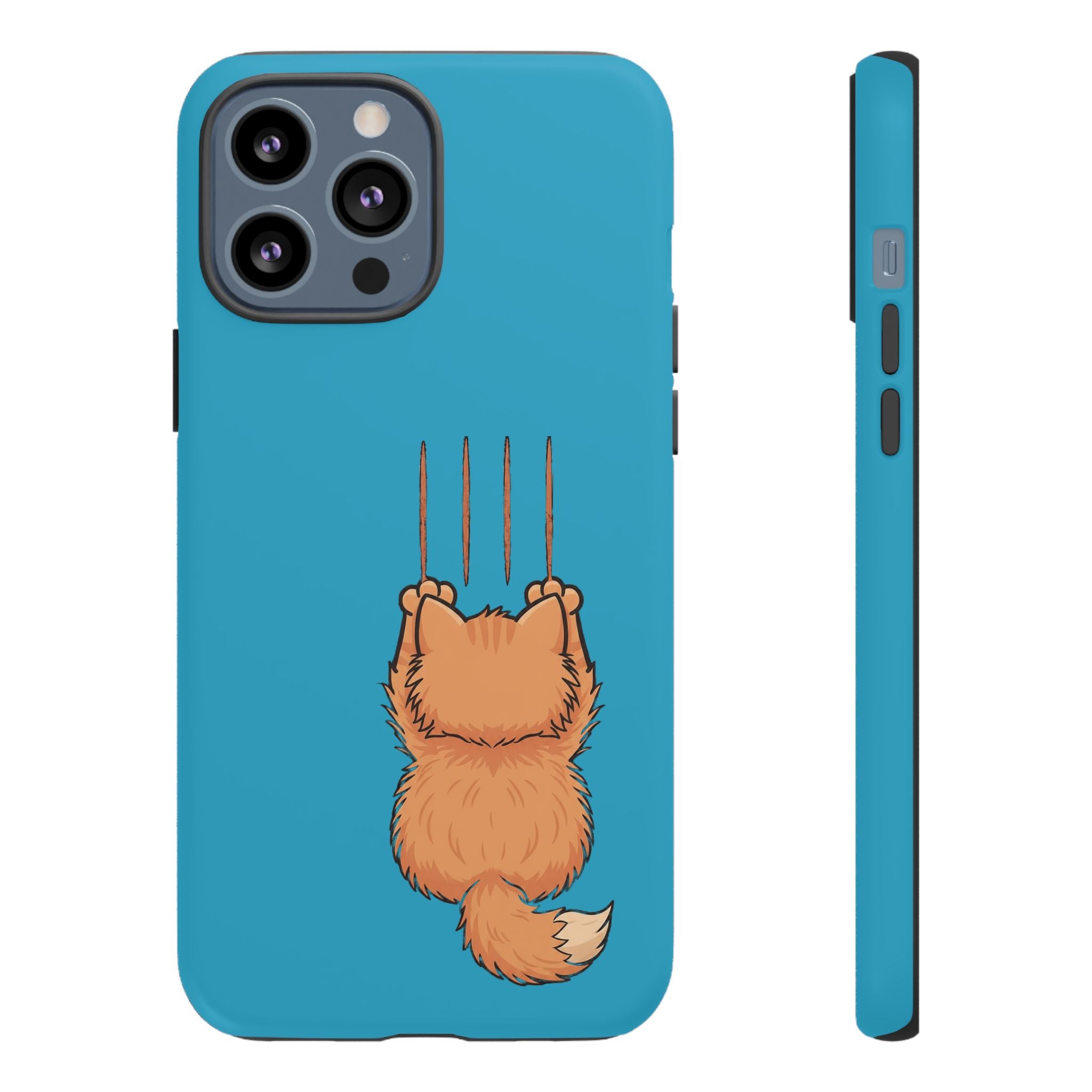Cat Claw Blue Phone Case — Cute Hanging Orange Kitten Protective Cover
